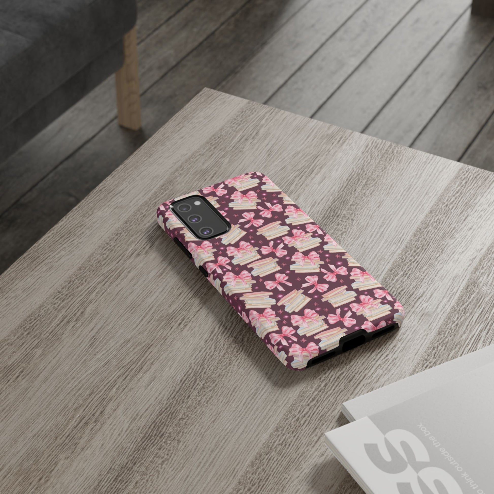 Coquette Pink Bows & Books Phone Case for iPhone 16 15 14 13 12  21 23 Samsung, and Pixel | Stylish Protective Cover Gift for Her Perfect for Floral Lover