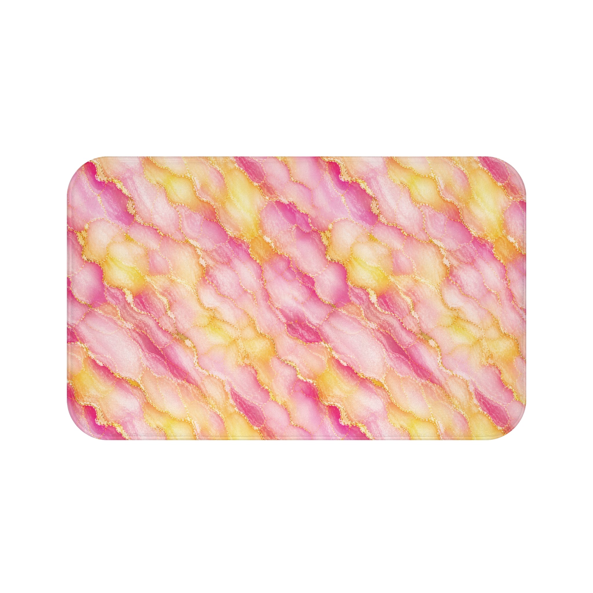 Blush Pink & Pastel Yellow Marble Bath Mat — Gold Vein Luxury Floor Decor