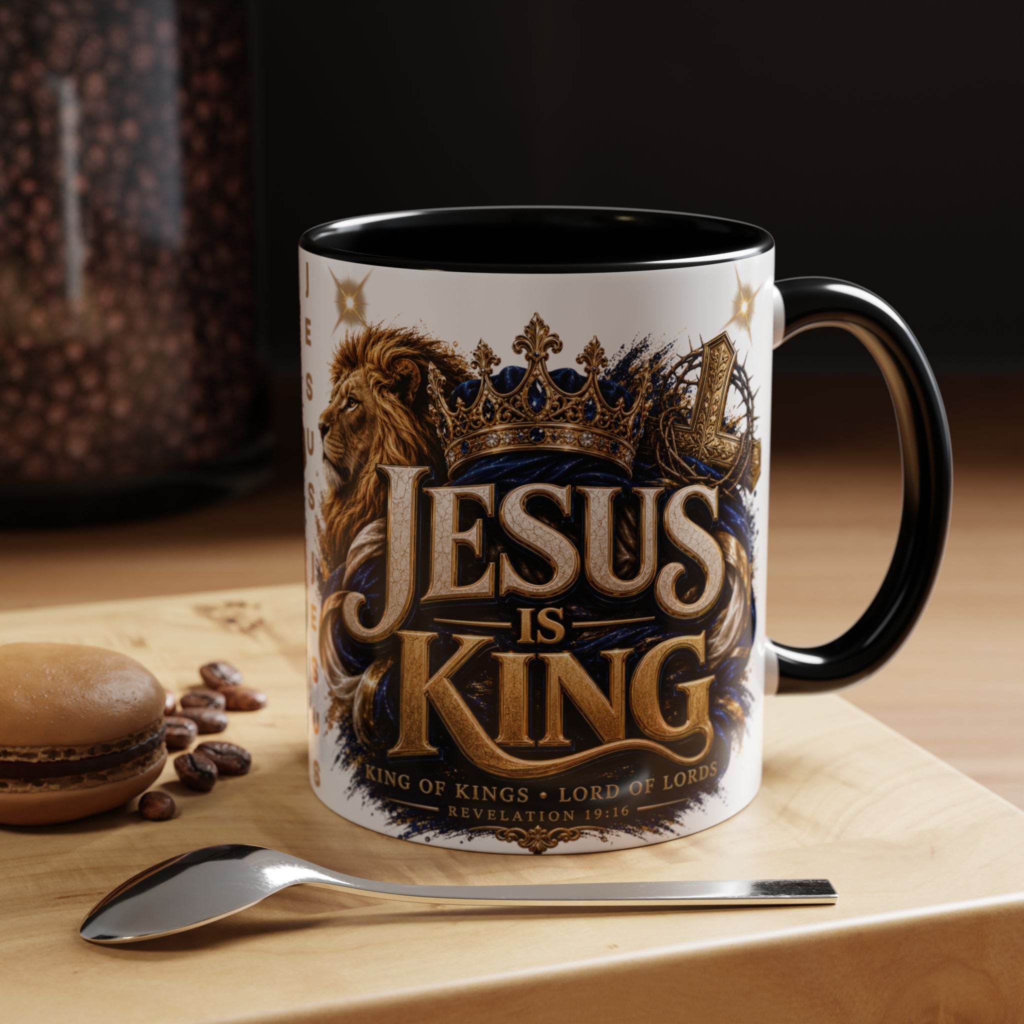 Jesus Is King Coffee Mug Christian Faith Accent Mug (11/15oz) Gift for Dad Mom