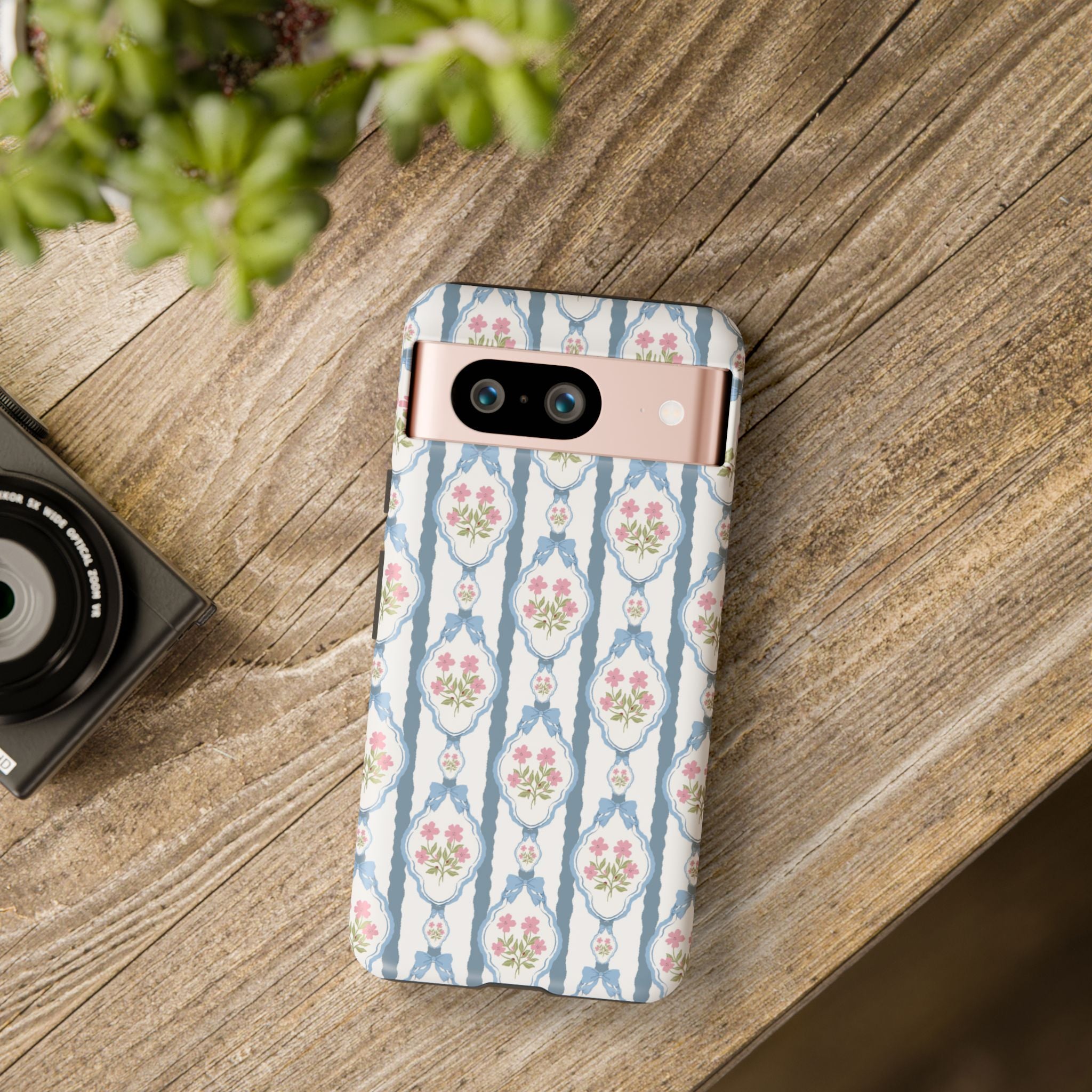 Coque de téléphone Vintage Nœud Bleu et Rose — Motif floral romantique « Tough Cases »