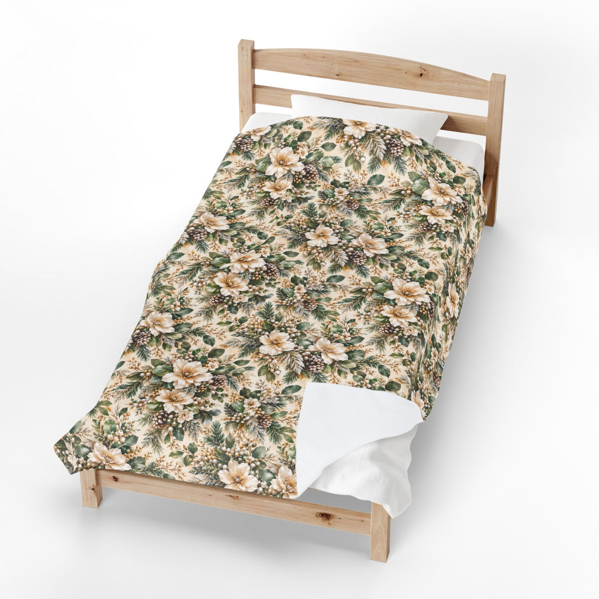 Sage Green & Champagne Floral Velveteen Plush Throw Blanket