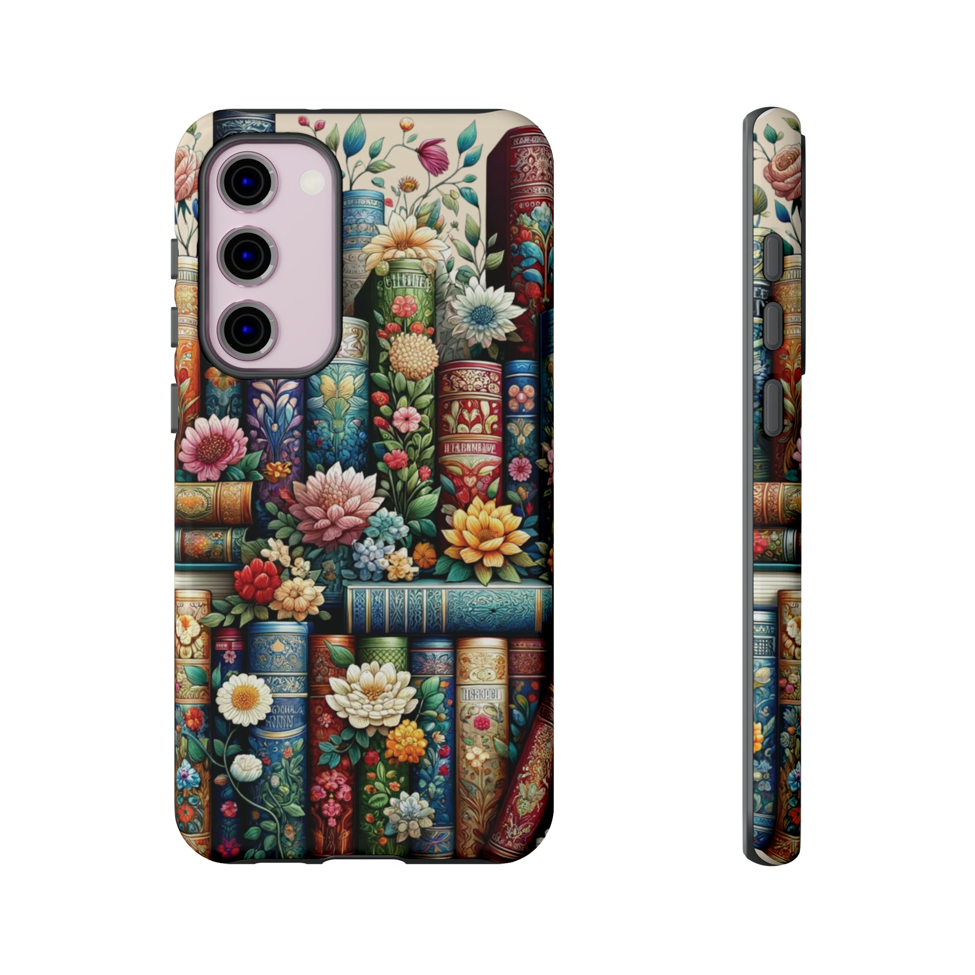 Books and Floral Boho Luxury Phone Tough Case Floral Elegant Durable Stylish for Modern Devices iPhone 15, Samsung iPhone Samsung Accessory Gift for Her.