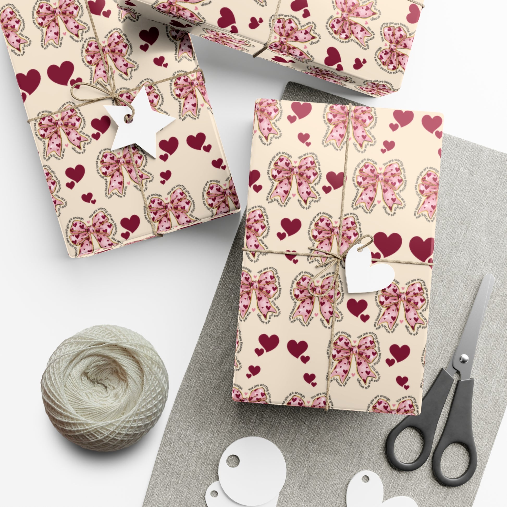 Charming Hearts & Pink Bows Wrapping Paper Elegant Gift Wrap for Any Occasion | Perfect for Birthdays, Anniversaries, and Special Celebrations Gift for Her - MRSBYVALLE