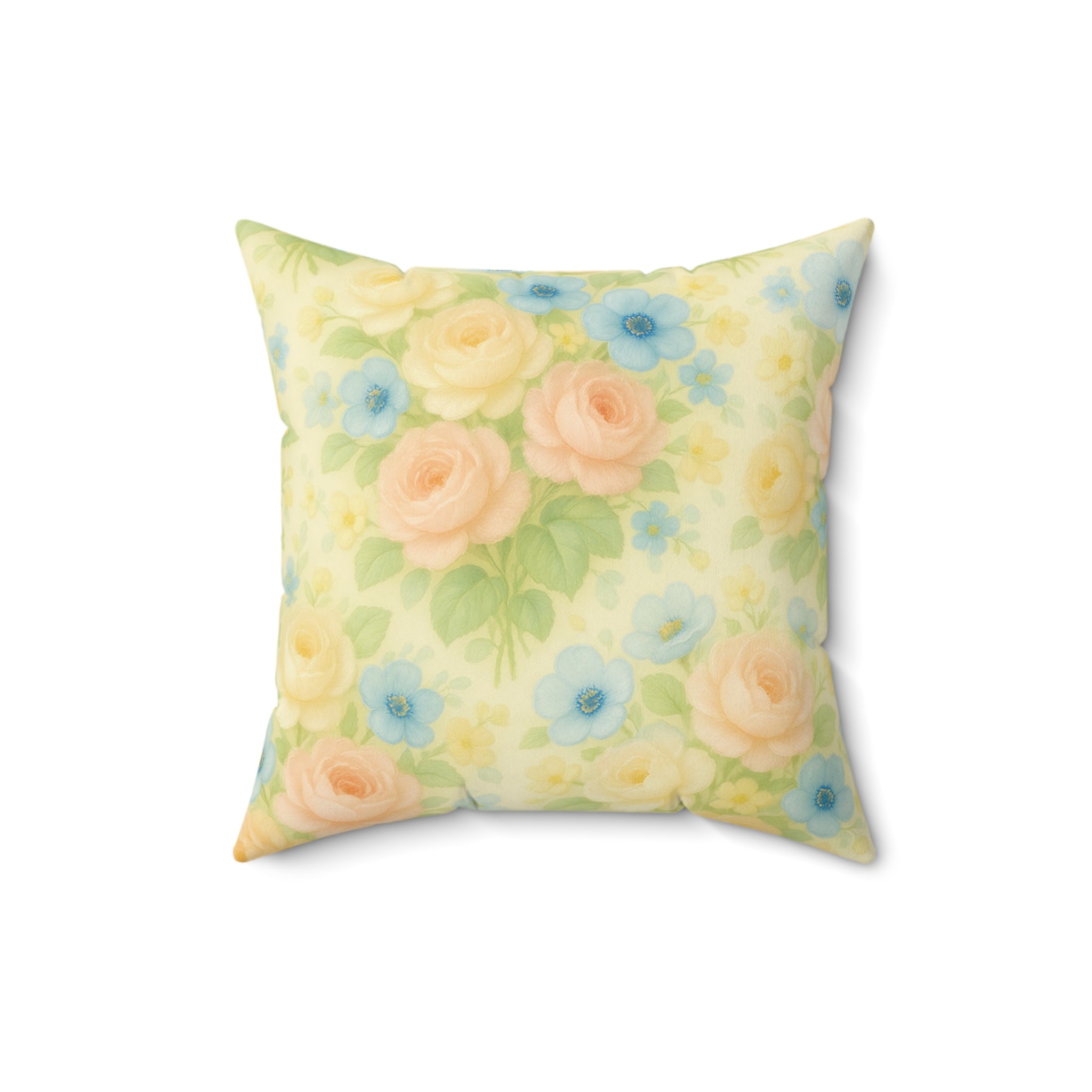 Pastel Yellow Vintage Floral Pillow Square Decorative Throw Pillow, Cottagecore Aesthetic, Romantic Home Decor, Cozy Gift for Her, Double-Sided PrintBedroom, or Reading Nook