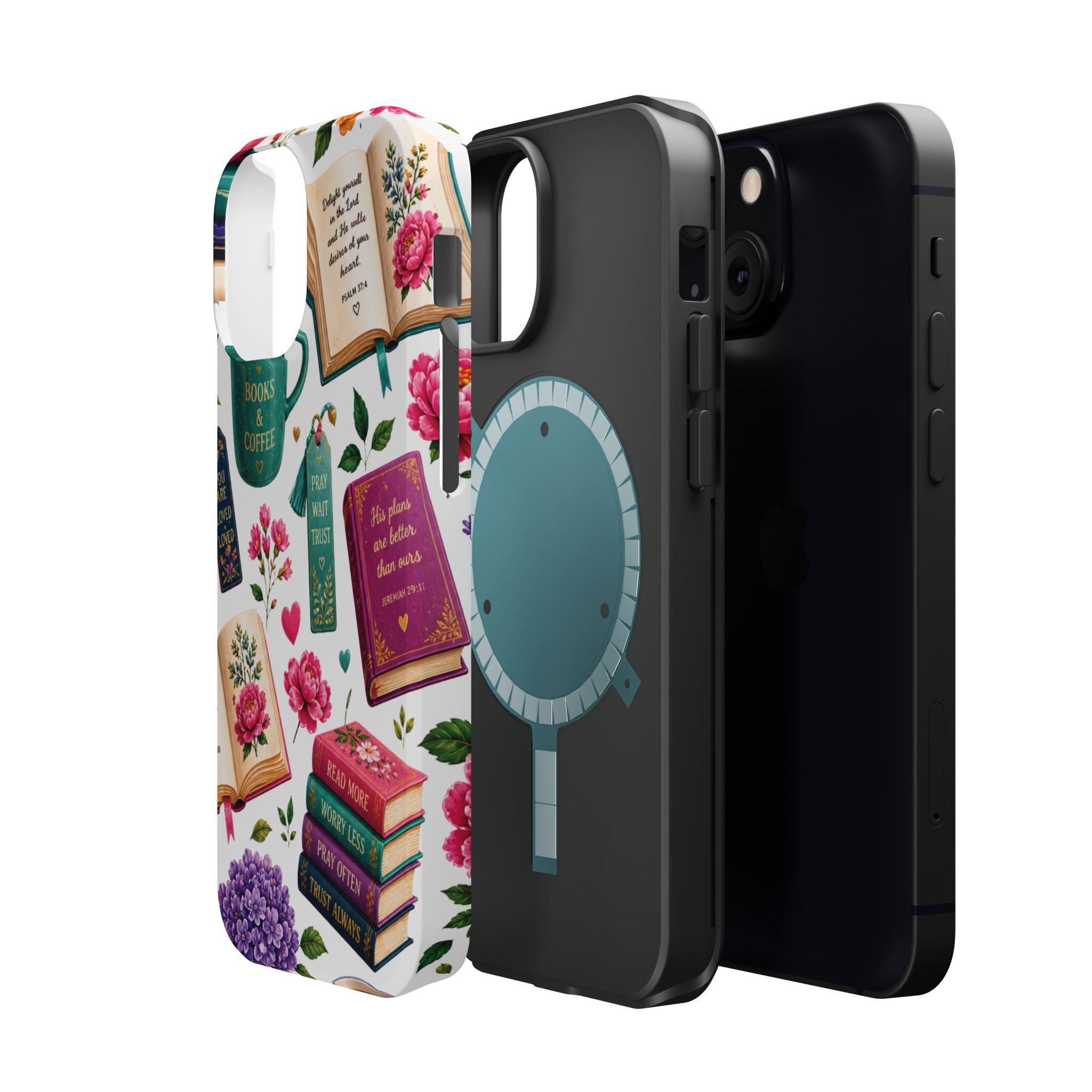 Christian Books & Coffee Phone Case — Magnetic Impact-Resistant Christian Gift