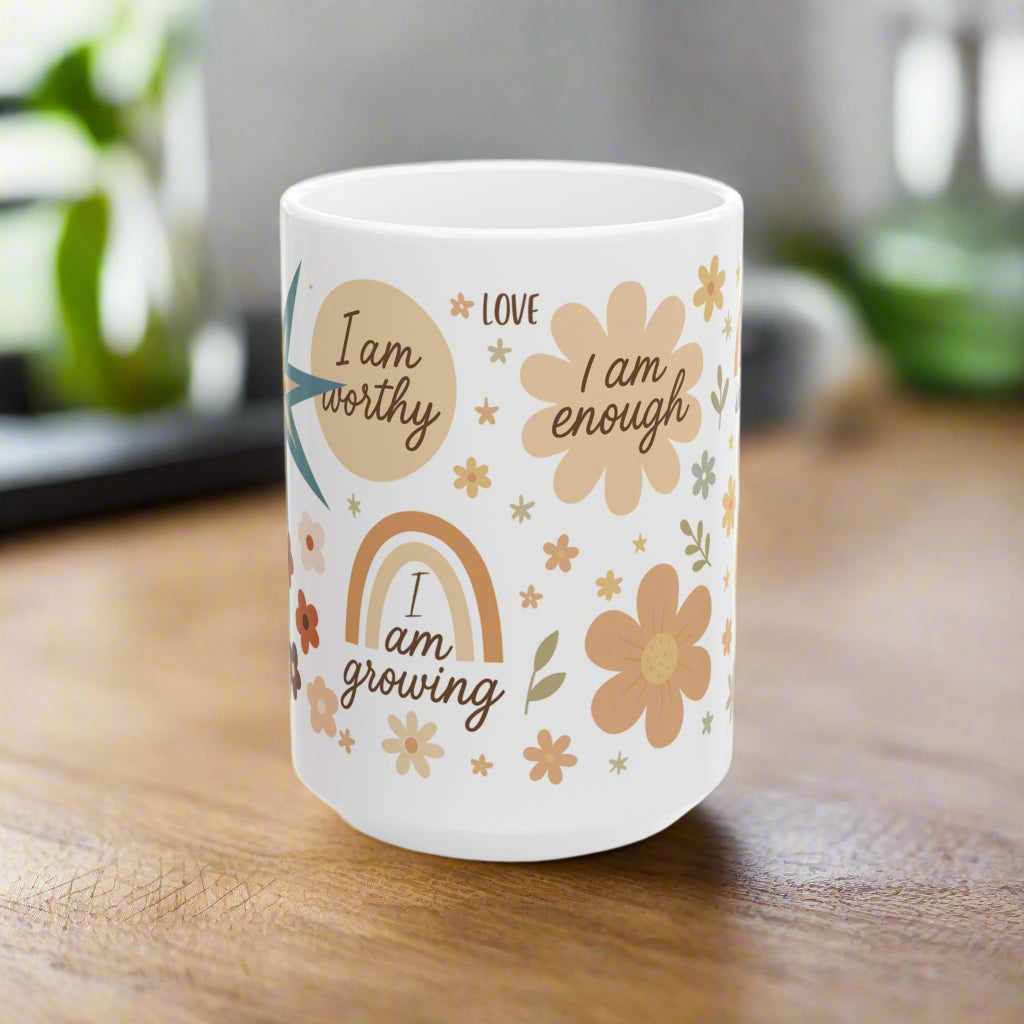Affirmation Mug: I Am Worthy, I Am Capable, Peace - Daily Motivation, Self-Love Gift, Mindfulness - Positive Quote Coffee Cup for her