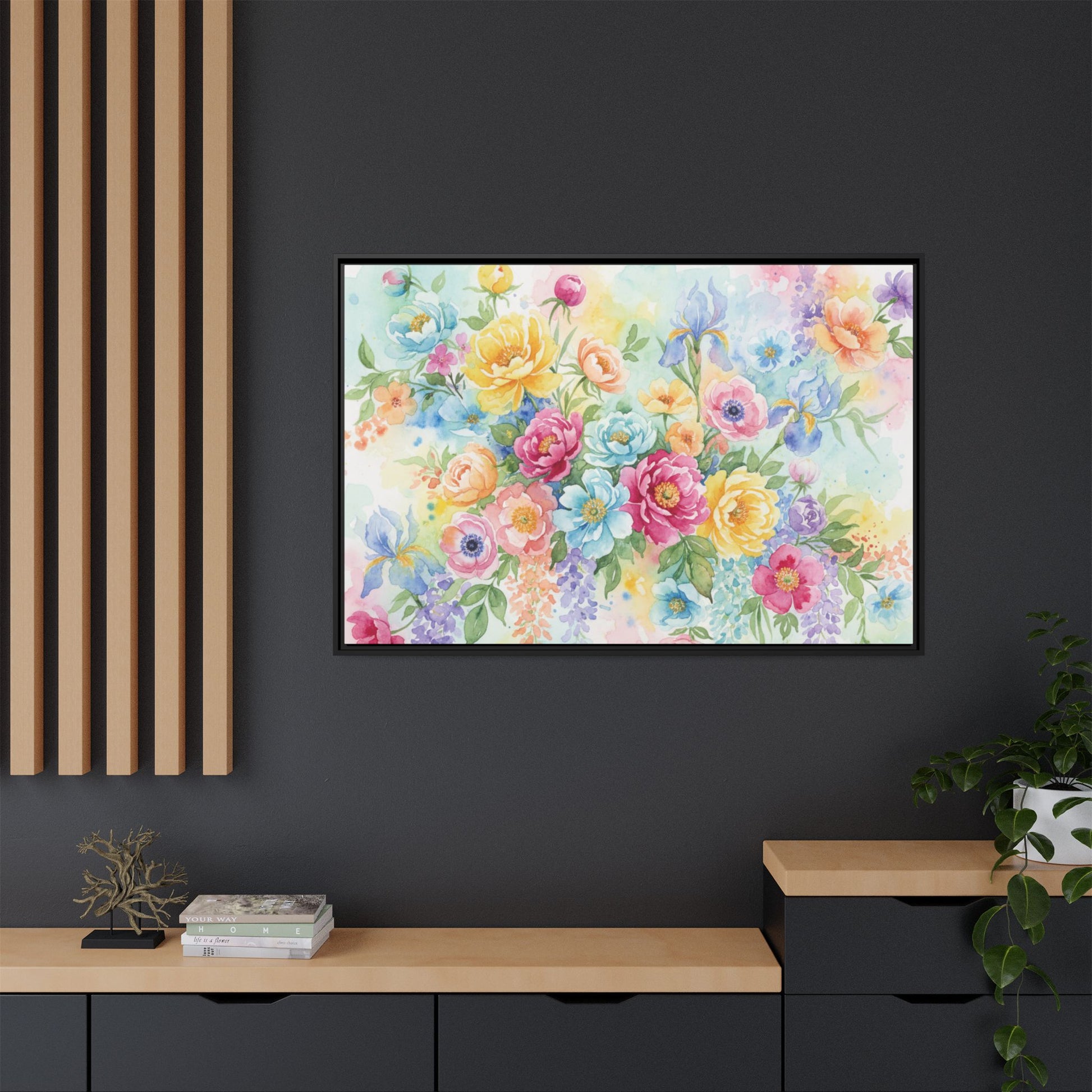 Watercolor Floral Bouquet Canvas, Framed Matte Wall Art | Multi-Color Wall Art