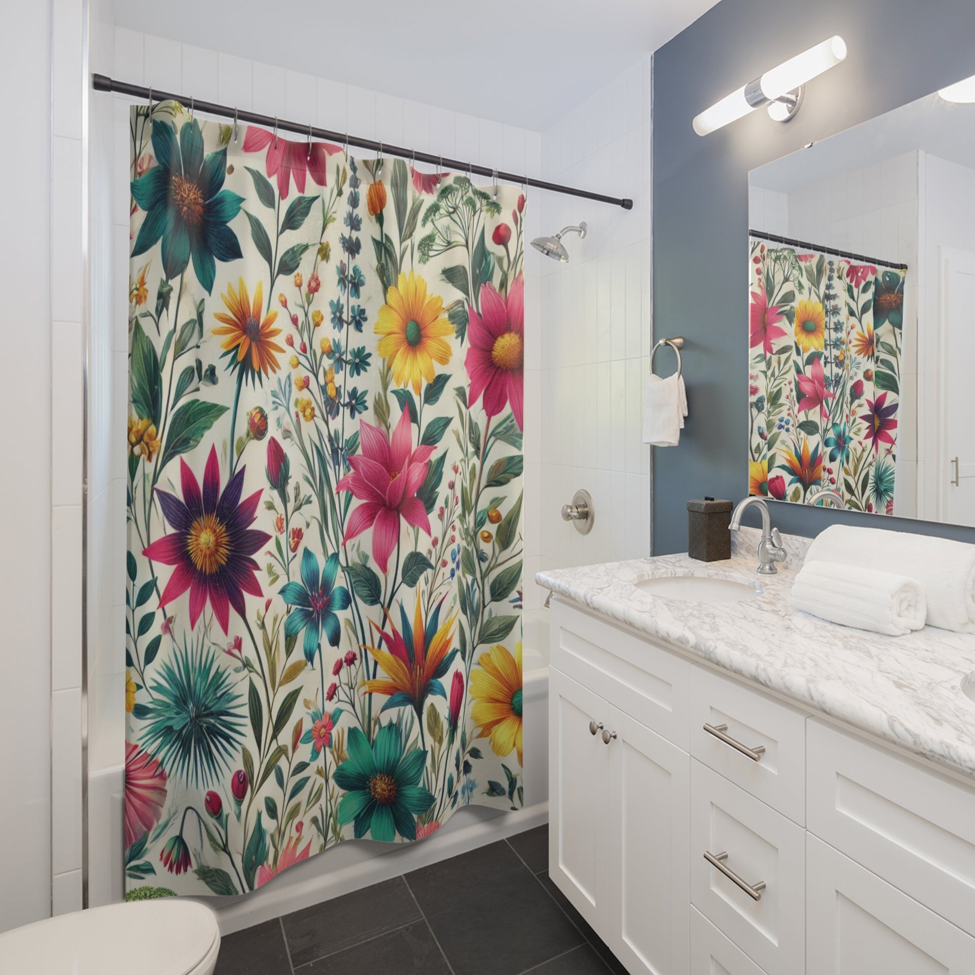 New House Wildflowers Boho Chic Botanical Shower Curtain 71x74 Inches Nature-Inspired Bathroom Housewarming New House Gift Newlywed Wedding Gift - MRSBYVALLE