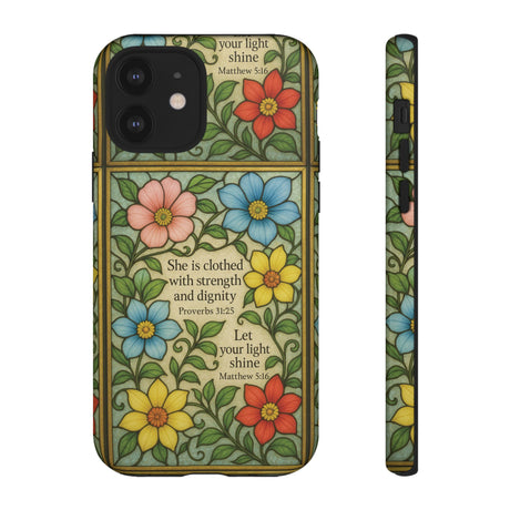 Pastel Floral Stained Glass Bible Verse Phone Case Christian Affirmation, Soft Faith Design, iPhone Samsung Google, Inspirational Gift for HerGift for Christians