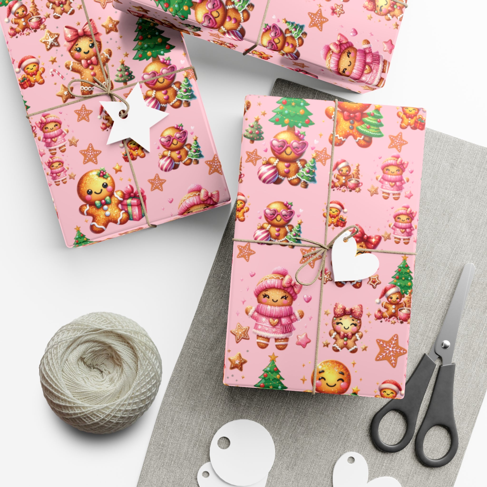 Pink Gingerbread Girls Christmas Wrapping Paper Cute Holiday Gift Wrap for Her, Festive & Whimsical Packaging for Xmas, Baby Showers Birthdays 3 SizesPerfect for Seasonal Gifting
