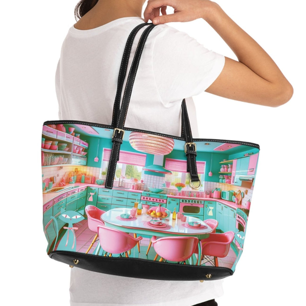 Atomic Mid Century Modern Retro Pink & Aqua PU Leather Shoulder Bag Stylish and Durable Handbag for Everyday Use, Travel, & Special Occasions – Trendy Vintage-Inspired Accessory - MRSBYVALLE