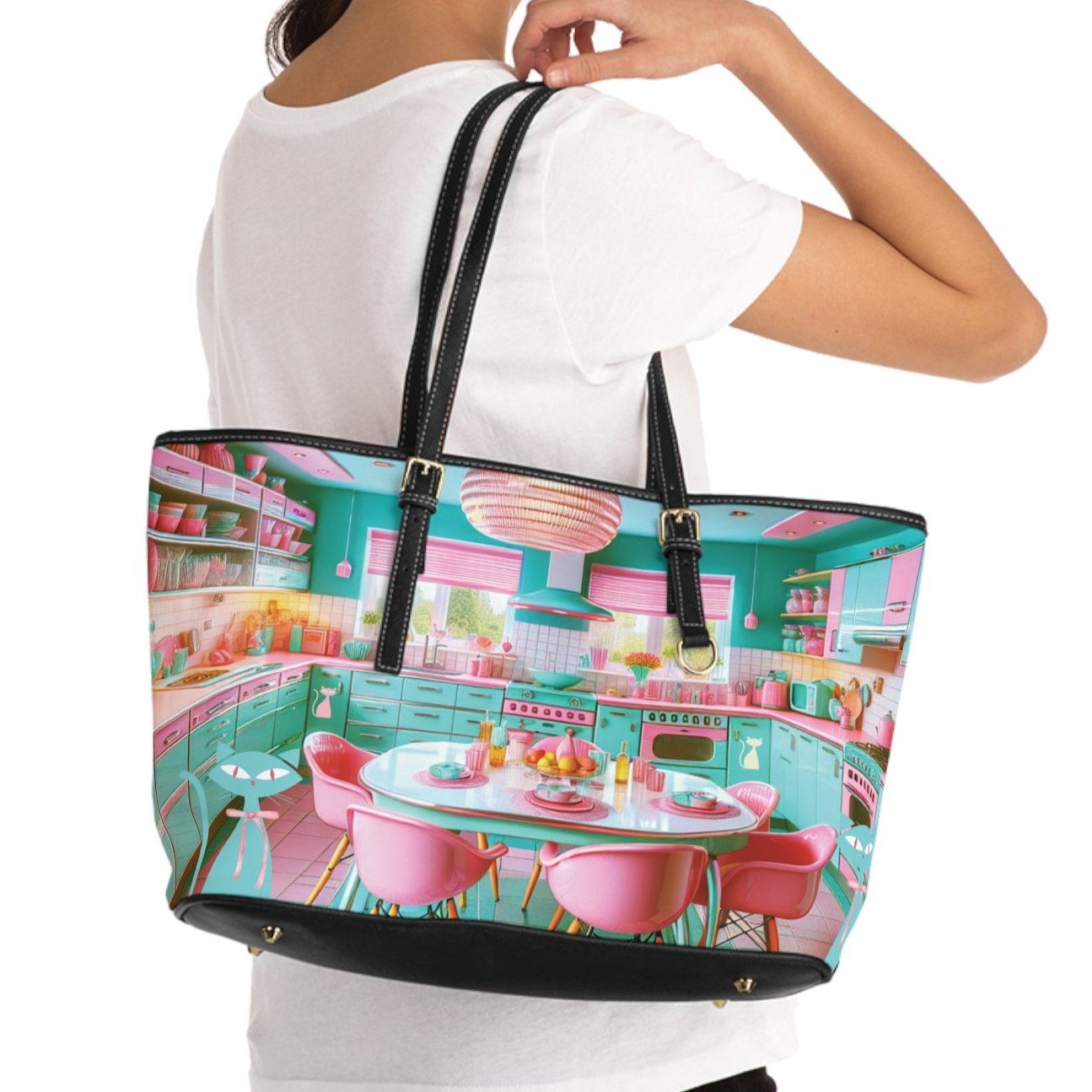 Atomic Mid Century Modern Retro Pink & Aqua PU Leather Shoulder Bag Stylish and Durable Handbag for Everyday Use, Travel, & Special Occasions – Trendy Vintage-Inspired Accessory - MRSBYVALLE