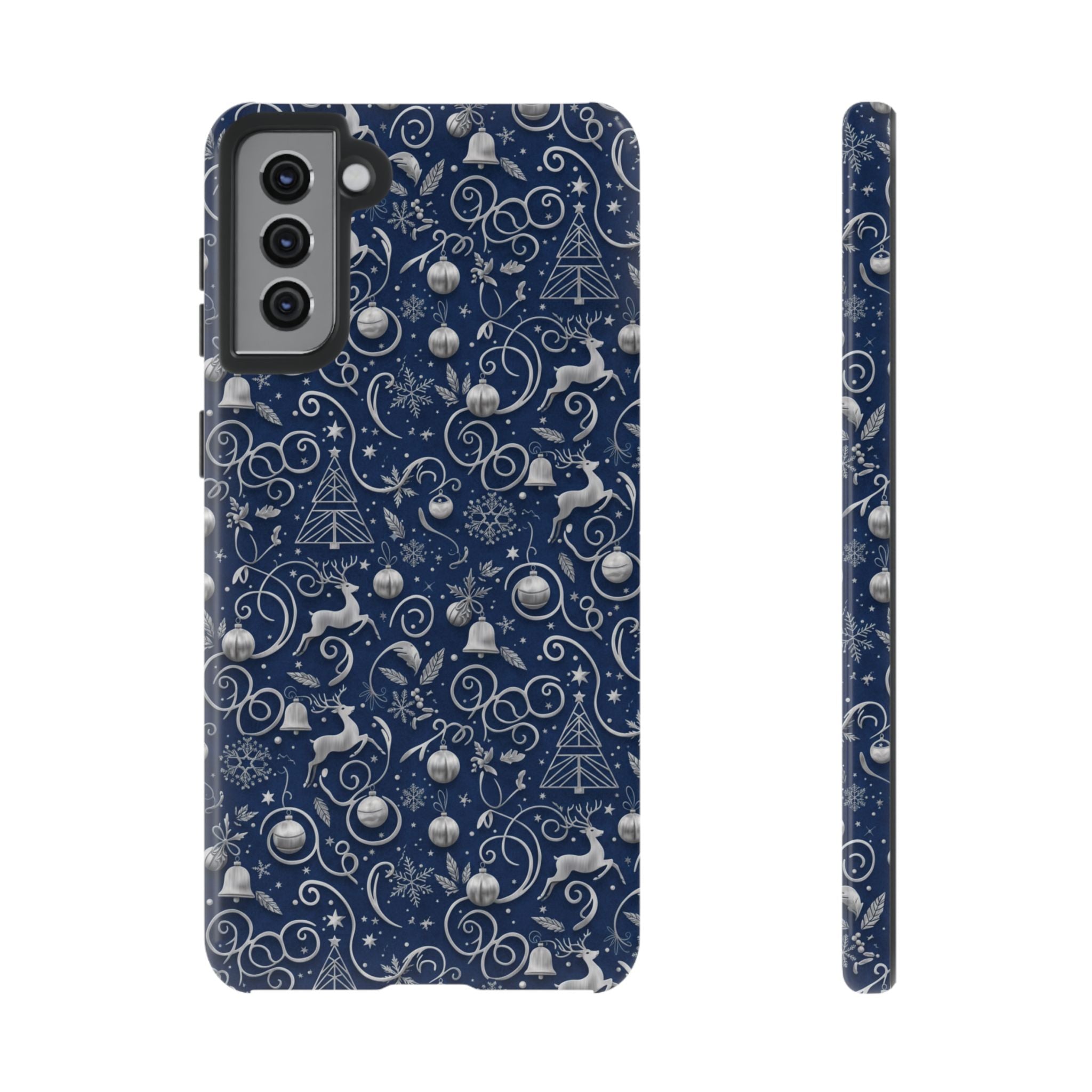 Blue & Silver Christmas Phone Case – Holiday Sparkle Design for iPhone 17, All iPhones & Galaxy | MRSBYVALLE Gift for Her