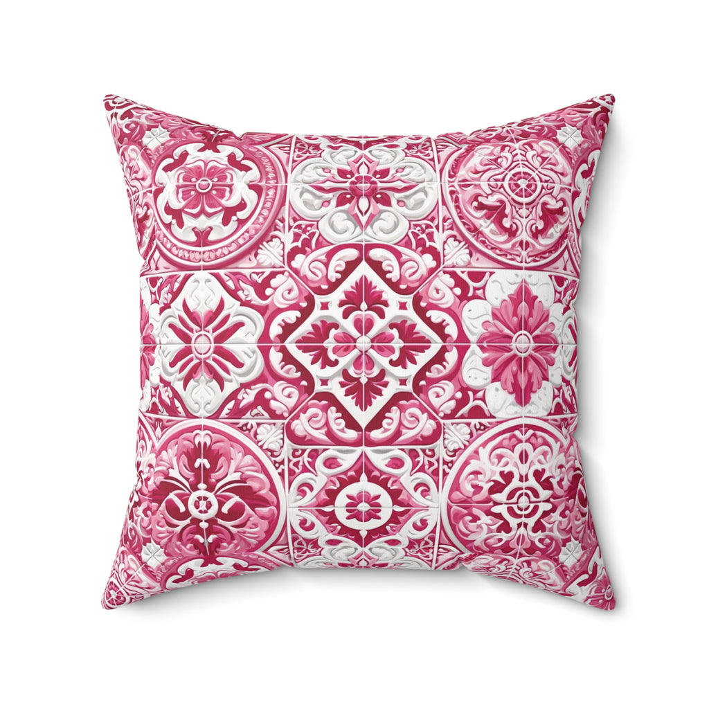 Housewarming Pink and White Mediterranean Tile Design Square Decorative Pillow Elegant Home Accent Home Decor | Premium Quality, Soft, and Durable | Perfect for Couch, Bed, or Chair | Elegant Bedrooms Pillow Gift New House, Bridal Shower Gift - MRSBYVALLE