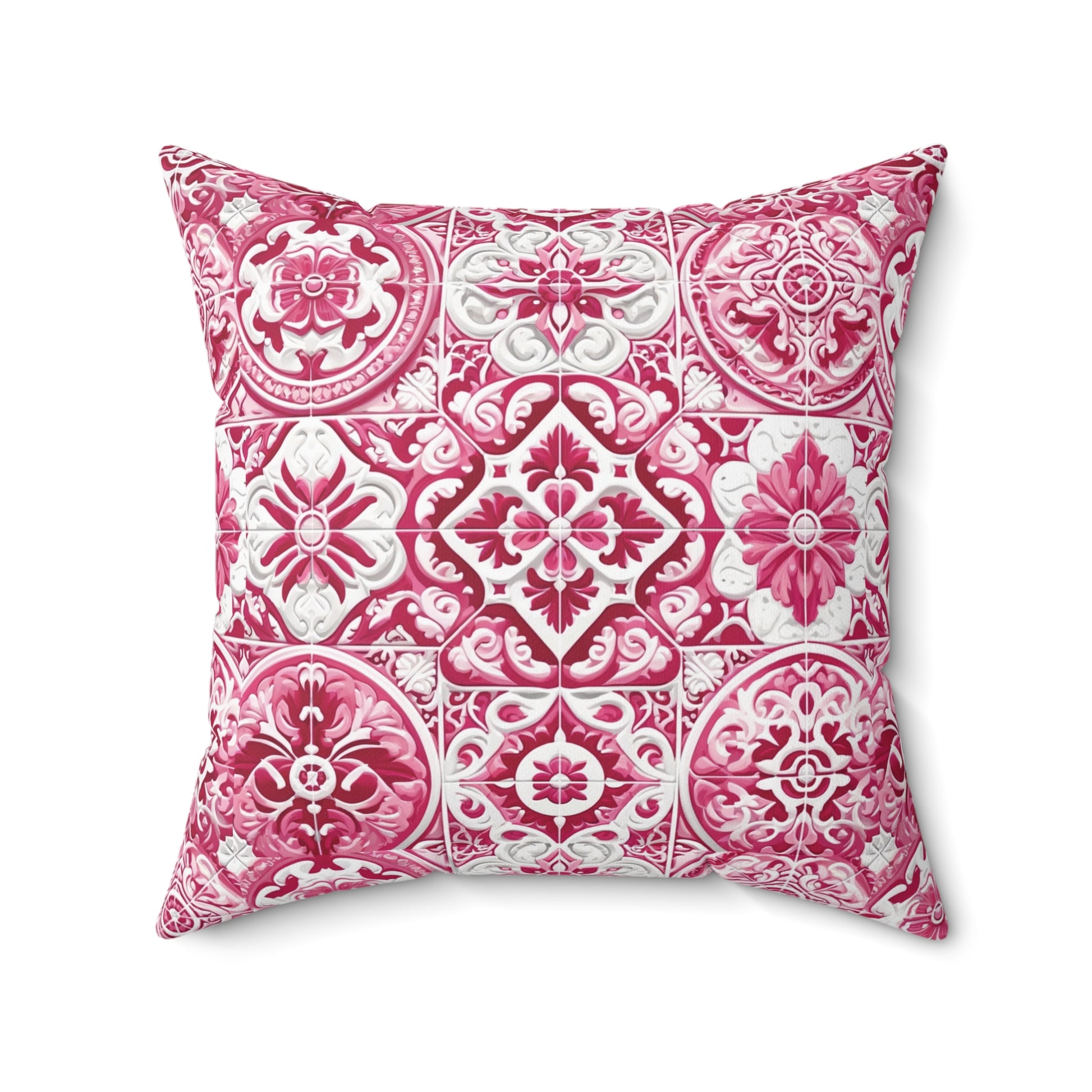Housewarming Pink and White Mediterranean Tile Design Square Decorative Pillow Elegant Home Accent Home Decor | Premium Quality, Soft, and Durable | Perfect for Couch, Bed, or Chair | Elegant Bedrooms Pillow Gift New House, Bridal Shower Gift - MRSBYVALLE