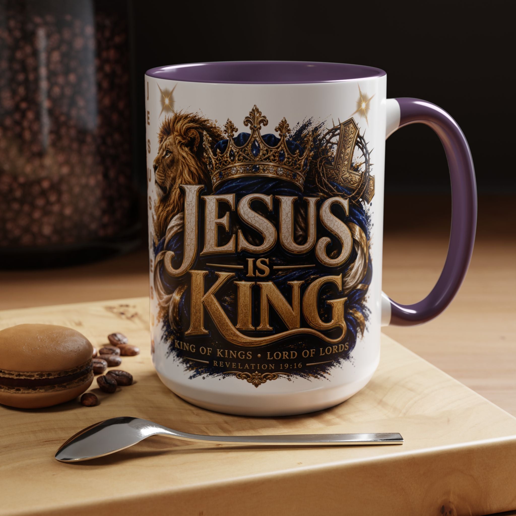 Jesus Is King Coffee Mug Christian Faith Accent Mug (11/15oz) Gift for Dad Mom