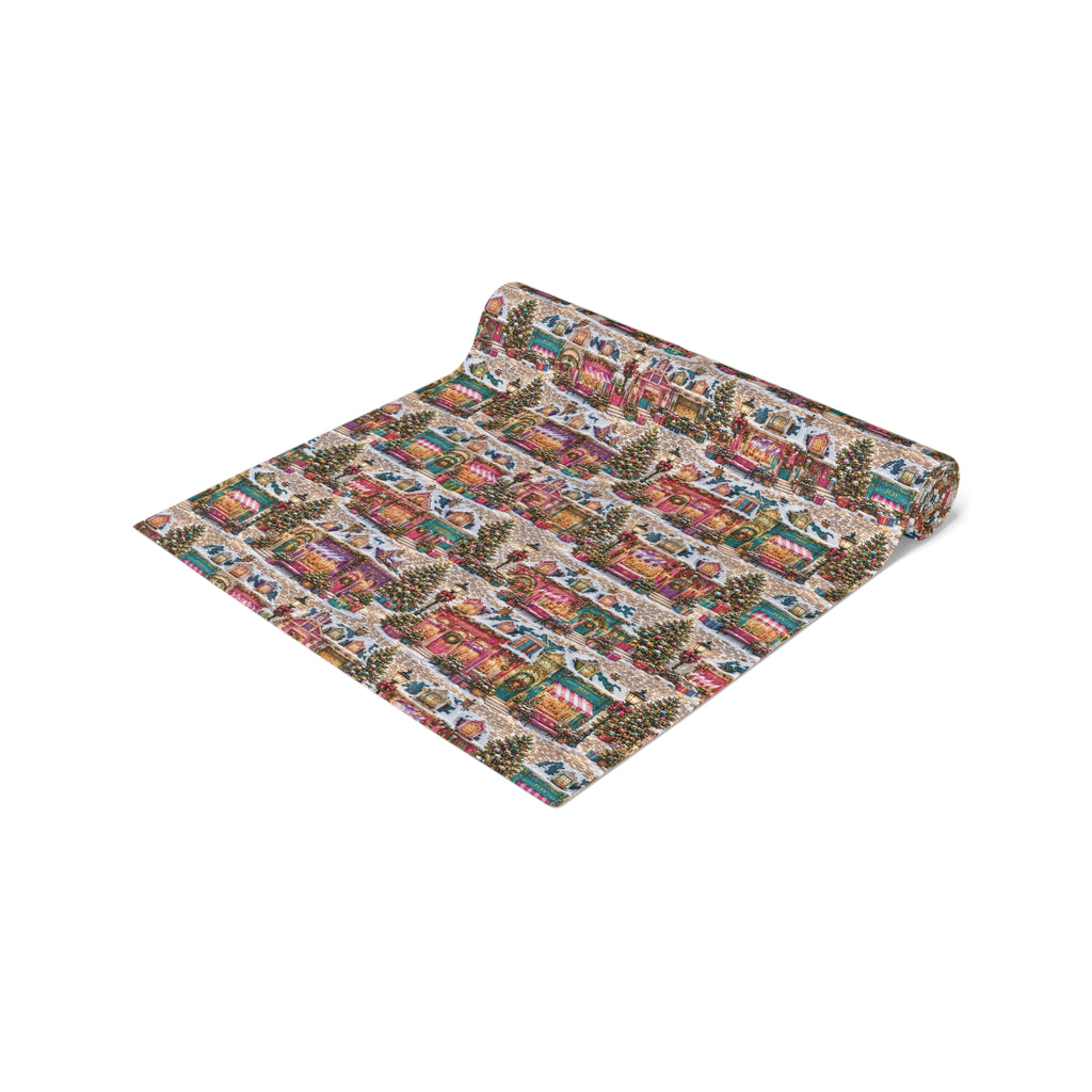 Vintage Christmas Village Table Runner Holiday Perfect Runner Village Scene Cottage
