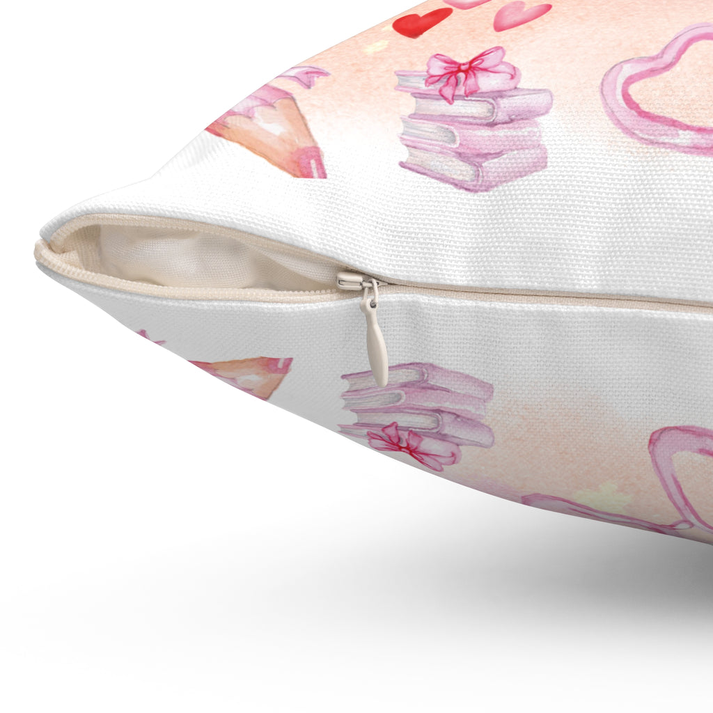 Pink Books and Bows Pillow Spun Polyester Square Pillow | Reading Nook Decor