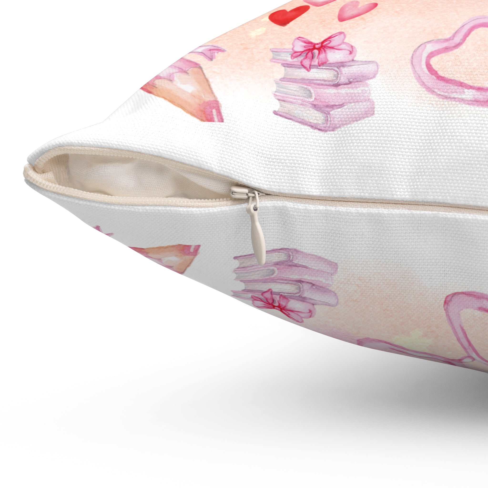 Pink Books and Bows Pillow Spun Polyester Square Pillow | Reading Nook Decor