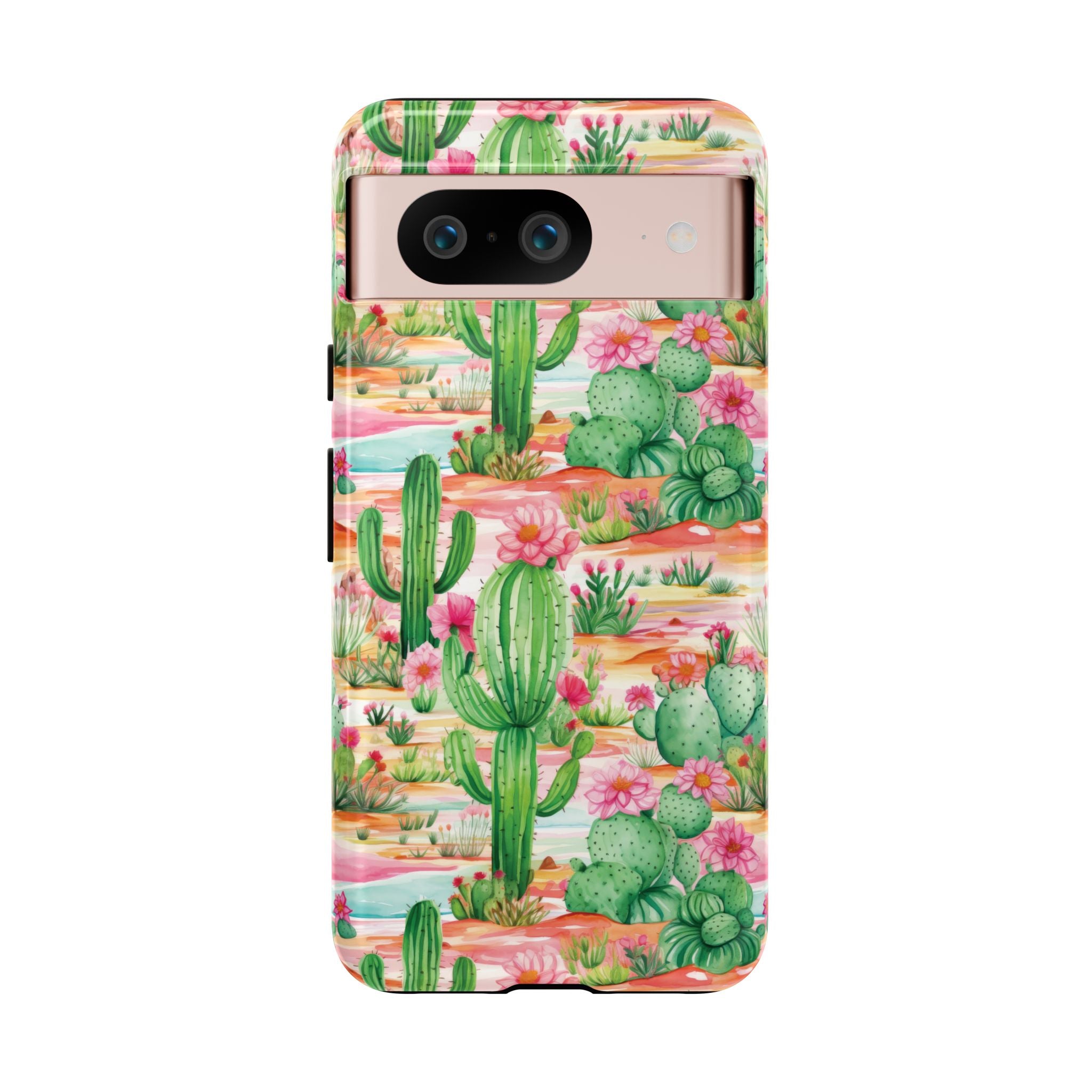 Pink and Mint Green Cactus Phone Case - Tough, Stylish Cover with Cactus Flowers | Durable Protection for iPhone & Android | Fresh Nature-Inspired Design!