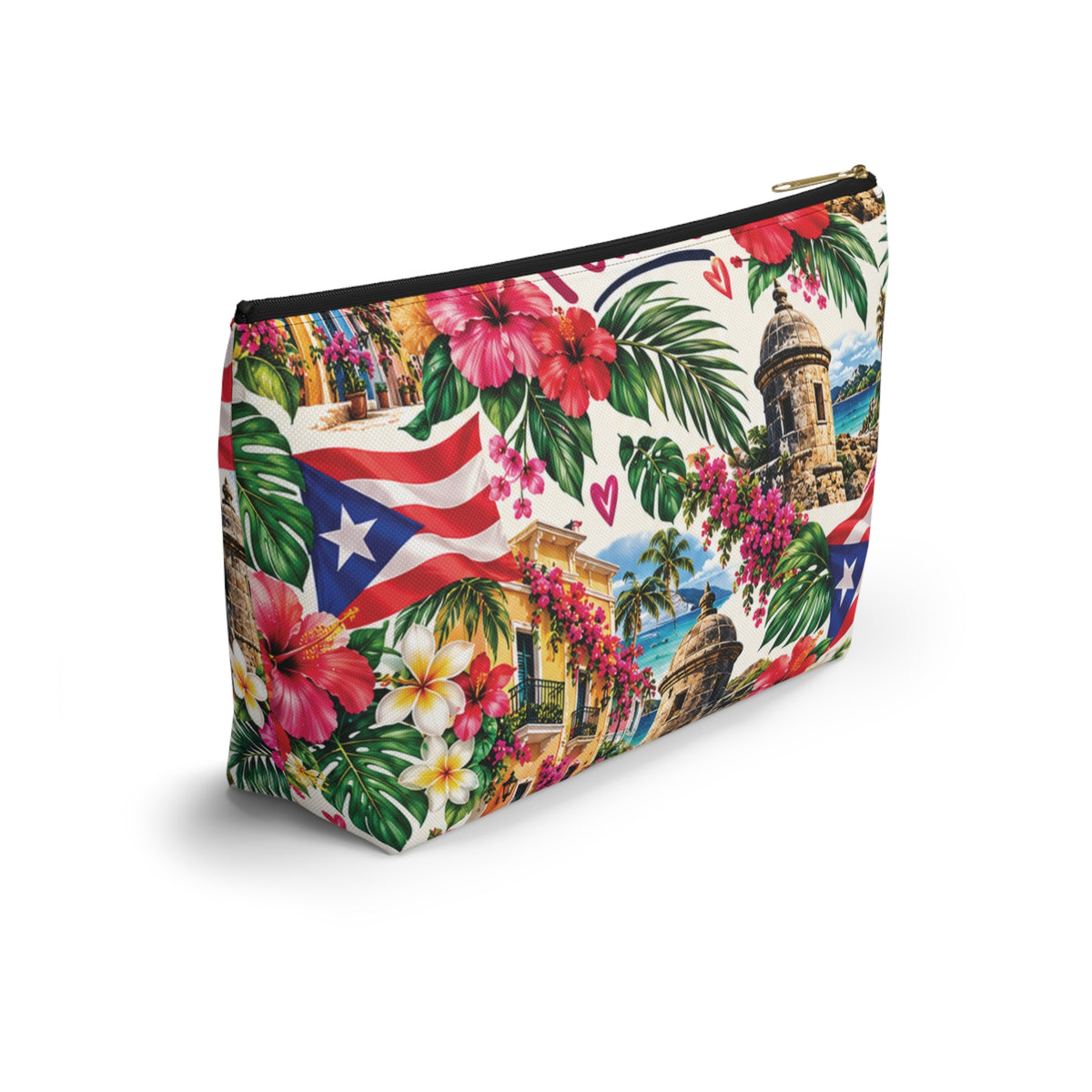 Puerto Rican Floral Accessory Pouch — "Mi Puerto Rican Pouch" Travel Makeup Bag