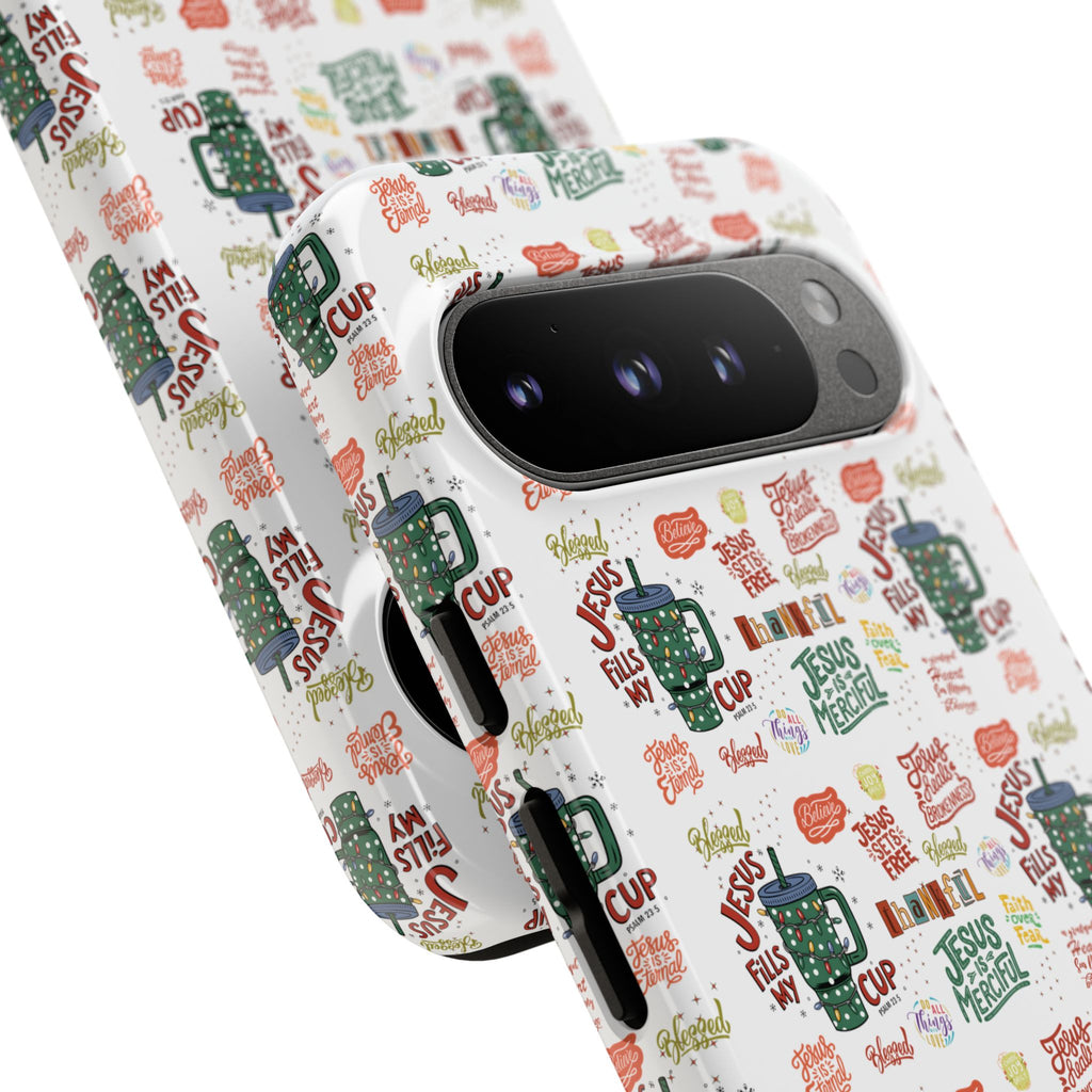 Jesus Fill My Cup Phone Case Cute Floral Design in Red, Pink, Blue – Aesthetic Protective Case for iPhone and  Android