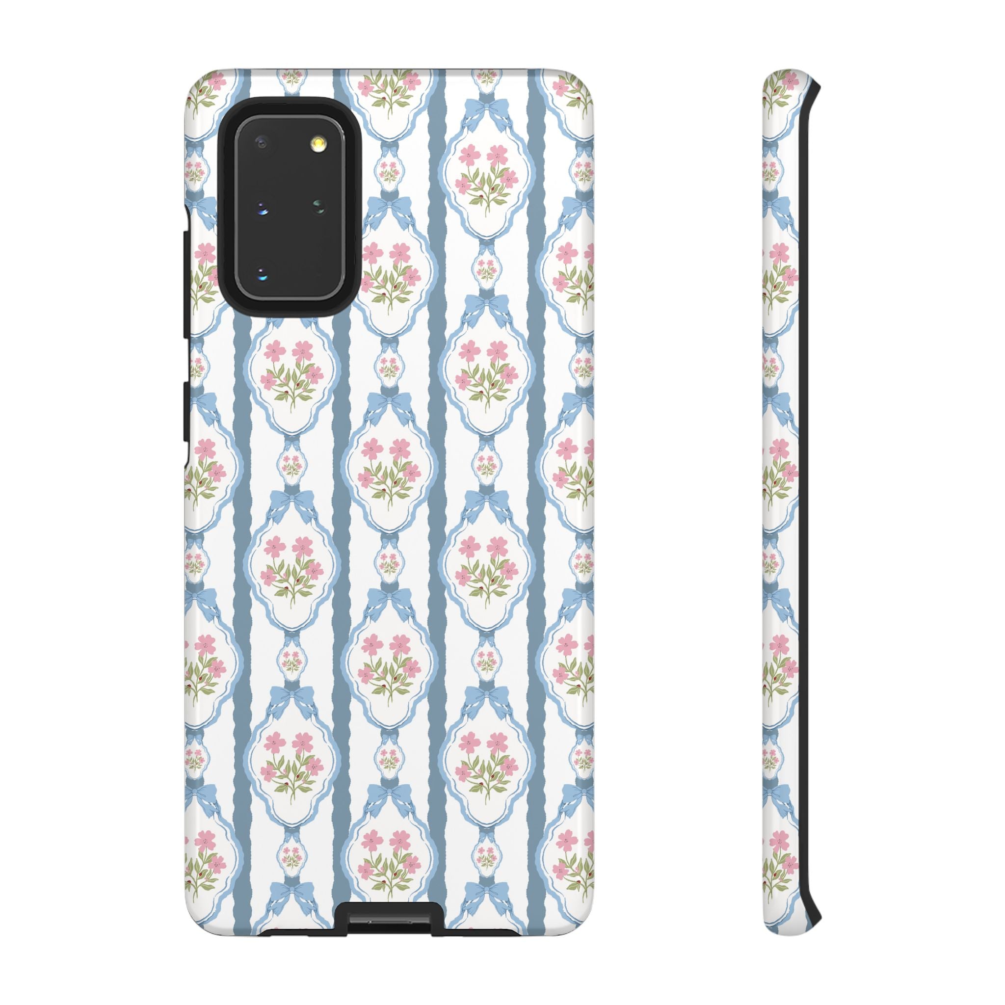 Vintage Blue and  Pink Bow Phone Case — 'Tough Cases' Romantic Floral Design