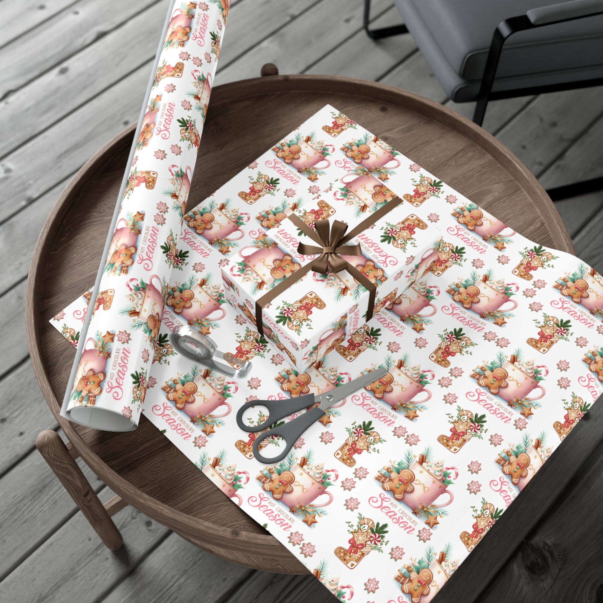 Enchanting Gingerbread with Hot Chocolate Season Pink Wrapping Paper | Festive & Cozy Holiday Gift Wrap | Perfect for Christmas Presents, Seasonal Celebrations, and Winter Wonderland Themes Christmas - MRSBYVALLE