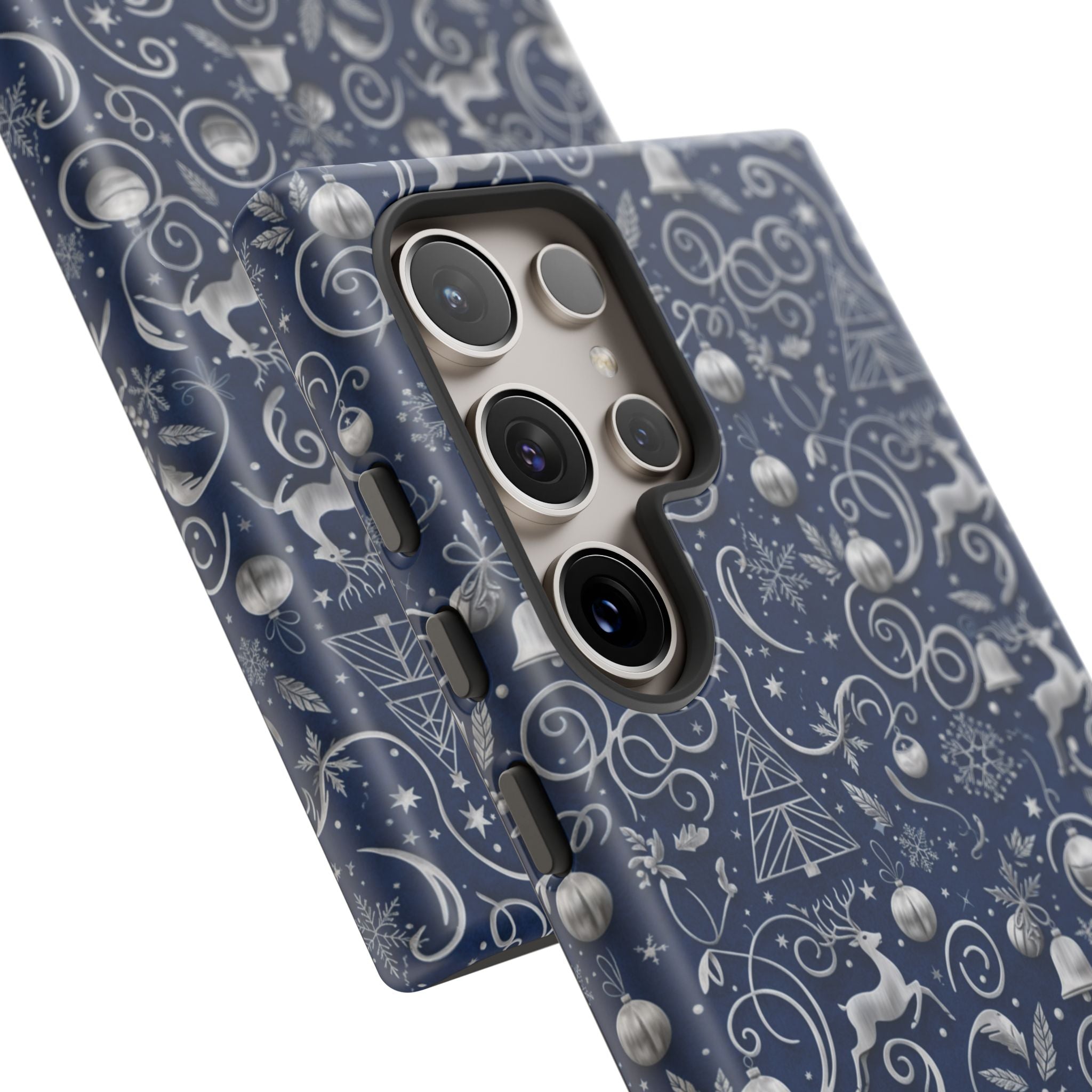 Coque Téléphone Noël Bleu & Argent – Motif Paillettes Festives pour iPhone 17, Tous iPhones & Galaxy | Cadeau MRSBYVALLE pour Elle