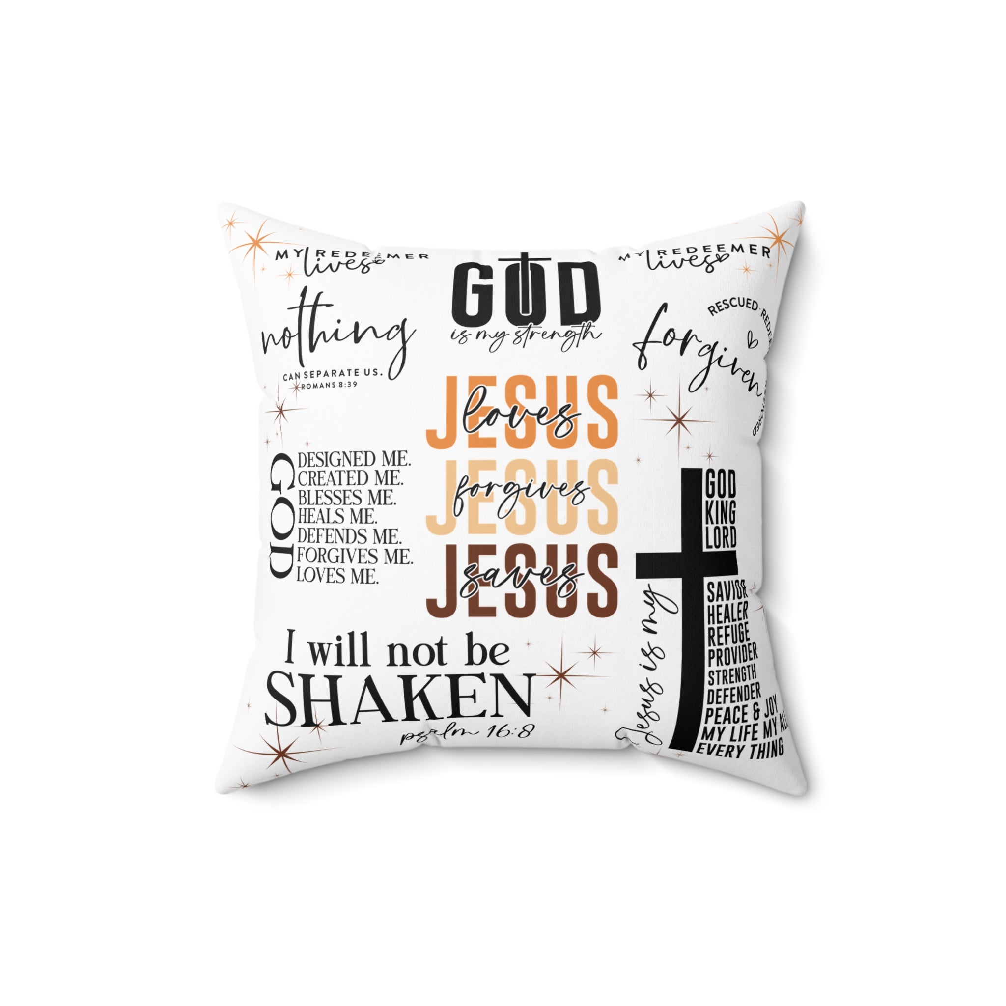 Jesus Quotes Bible Verse Square Pillow – All-Over Scripture, Christian Decorative Throw Cushion, Double-Sided Print, Concealed Zipper, Pillow Included