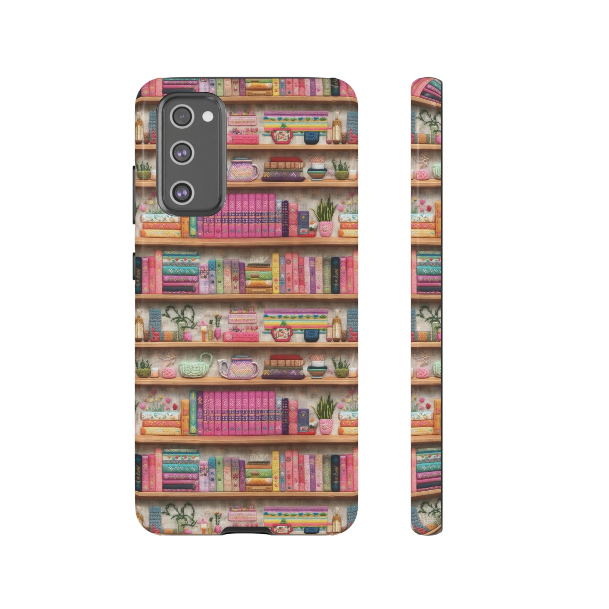 Phone Case 3D Illusion Books & Shelf Embroidery Design with Vibrant Colors Gift for Her Phone 15, Samsung iPhone Samsung Gift for Her Case iPhone 15, Samsung iPhone Samsung Accessory Gift for Her.