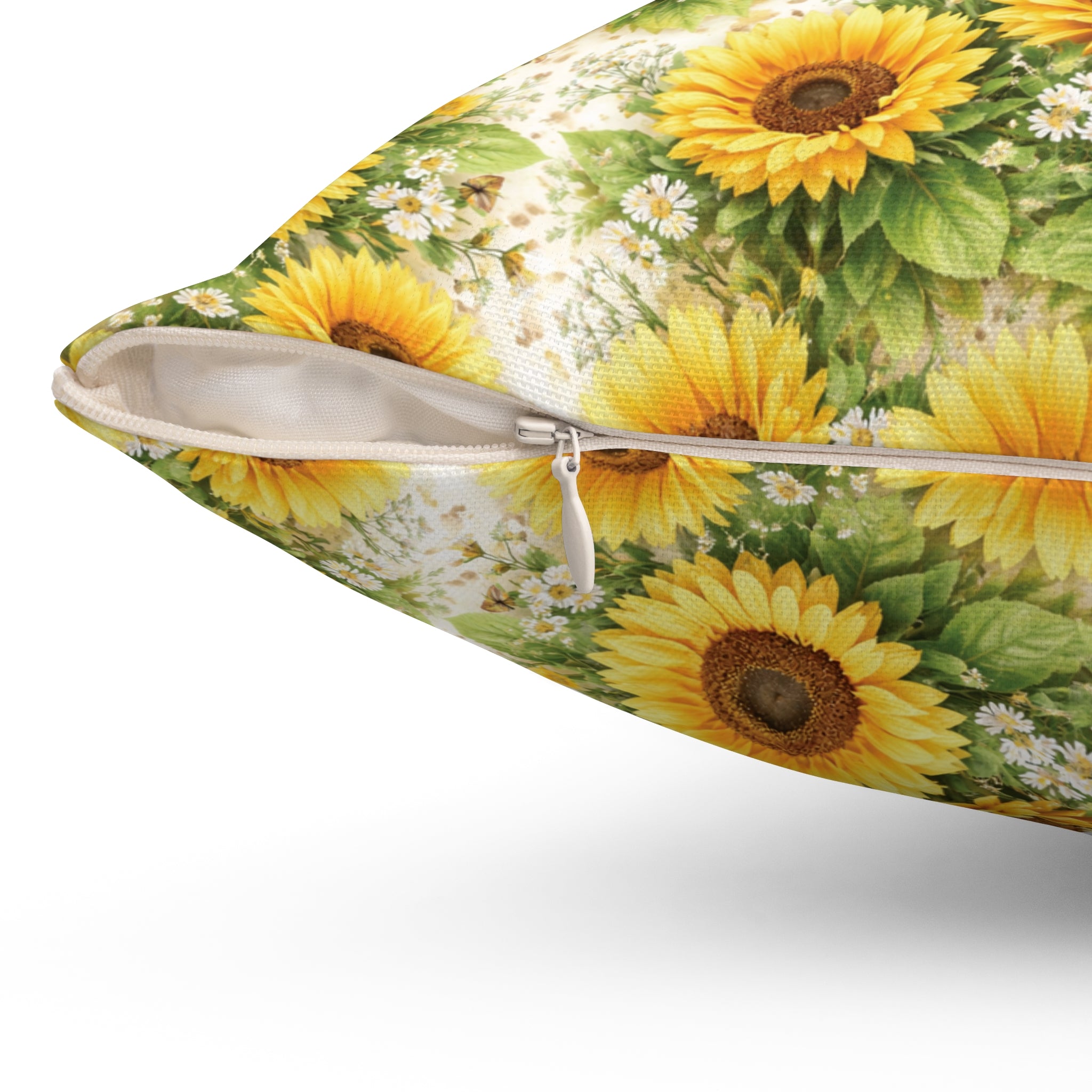SunFlowers Vintage Tablecloth Square Pillow — Elegant Decorative Throw Pillow