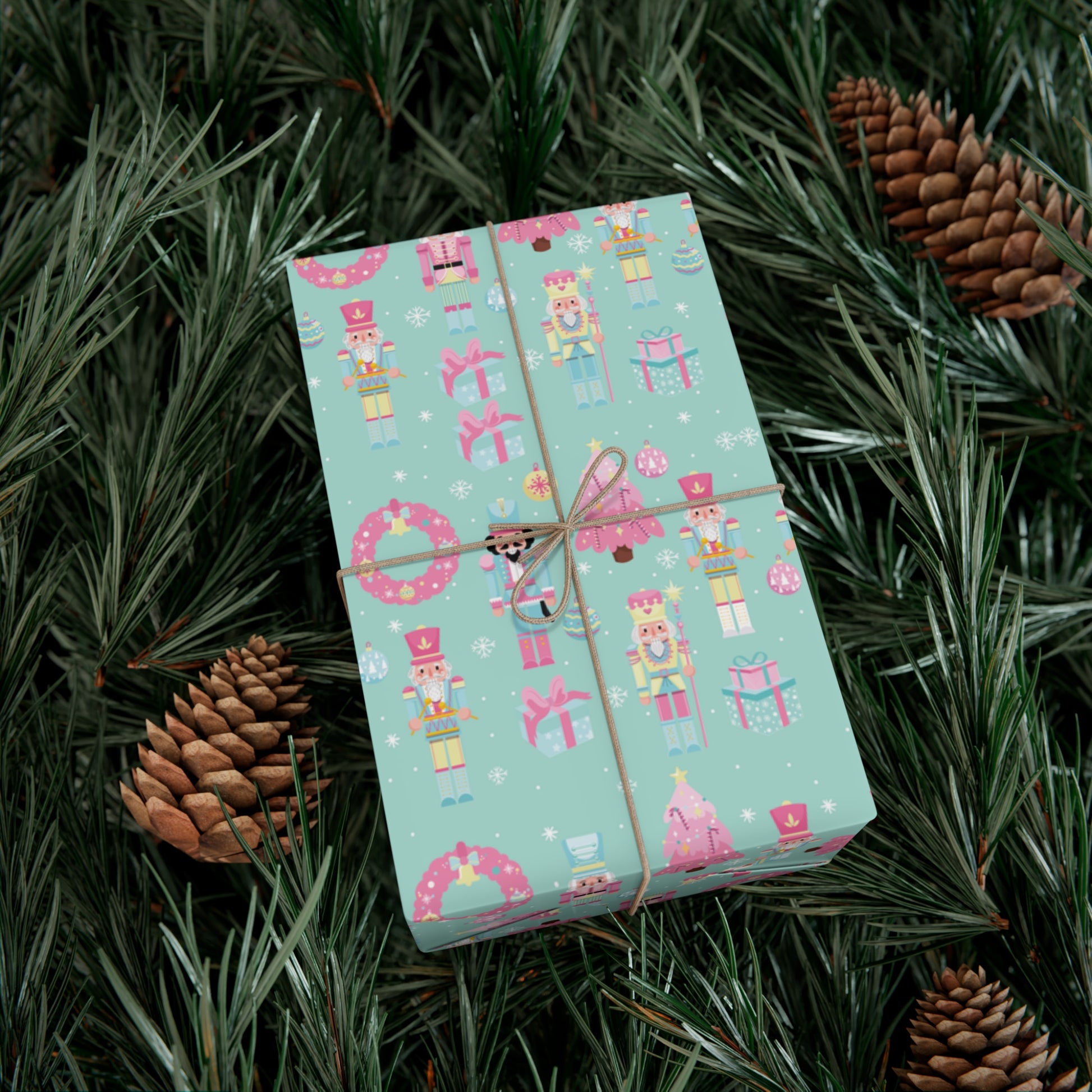Pink and Pastel Green Christmas Nutcrackers Wrapping Paper | Vibrant Seasonal Blooms | Perfect for Thanksgiving, Birthdays, Special Occasions | Premium Quality Gifts Moms - MRSBYVALLE