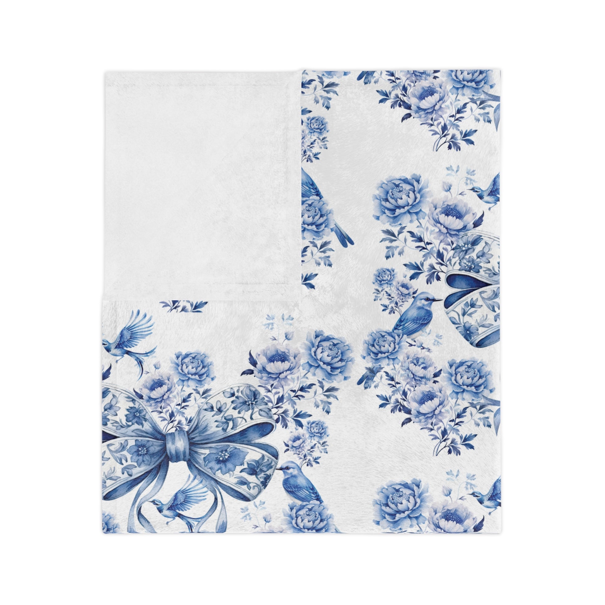 Elegant Blue Bow Chinoiserie Blanket – Soft & Cozy Throw in 60x50 & 80x60, Vintage Bird & Floral Design, Lightweight, Warm, Perfect for Home & Gift Giving Housewarming Gift Throw