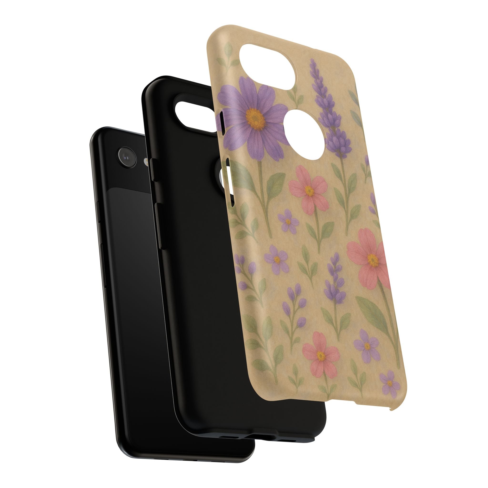 3D Illusion Wildflower Phone Case Cute Pastel Floral Design in Lavender, Pink, Mint Green – Aesthetic Protective Case for iPhone and  Android