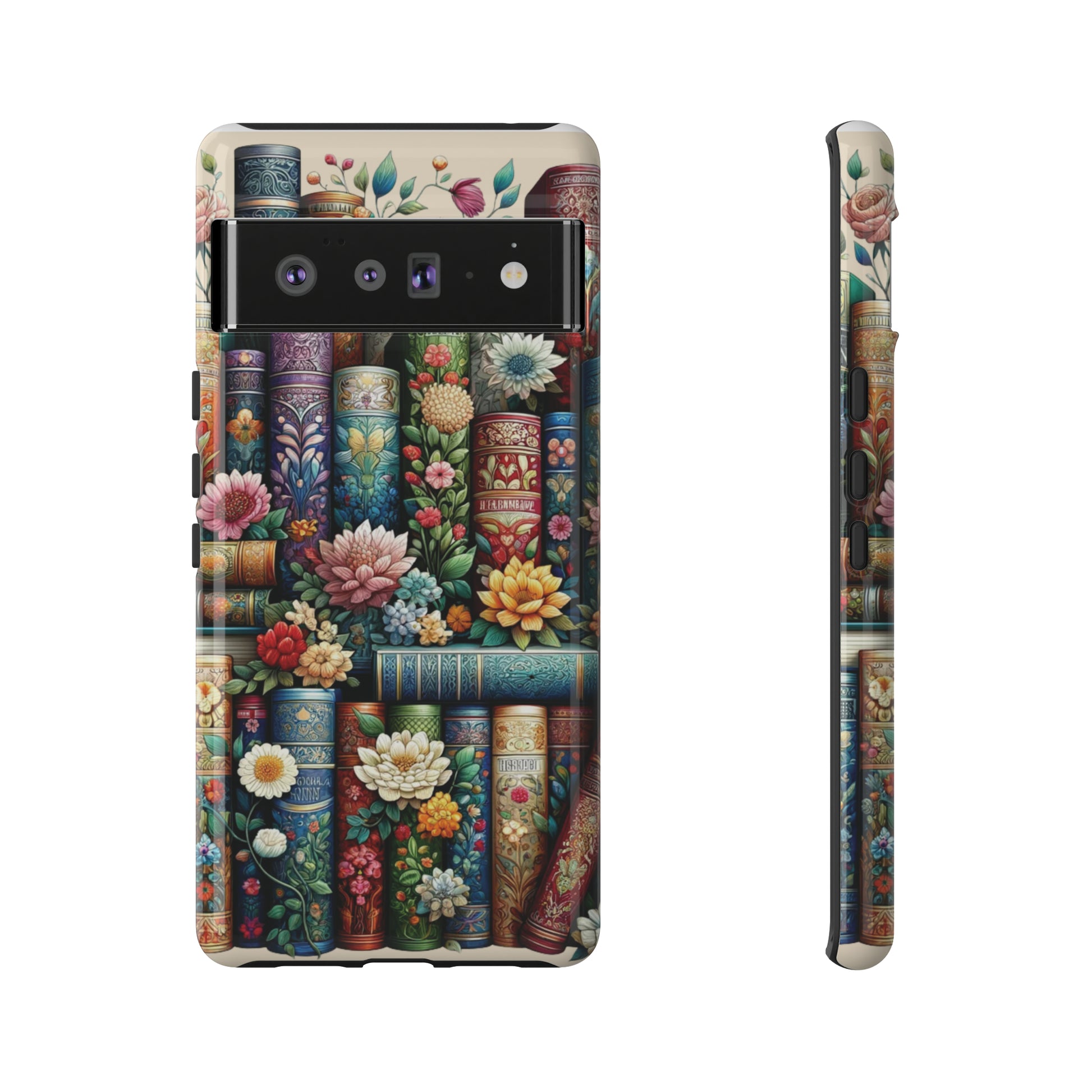 Books and Floral Boho Luxury Phone Tough Case Floral Elegant Durable Stylish for Modern Devices iPhone 15, Samsung iPhone Samsung Accessory Gift for Her.