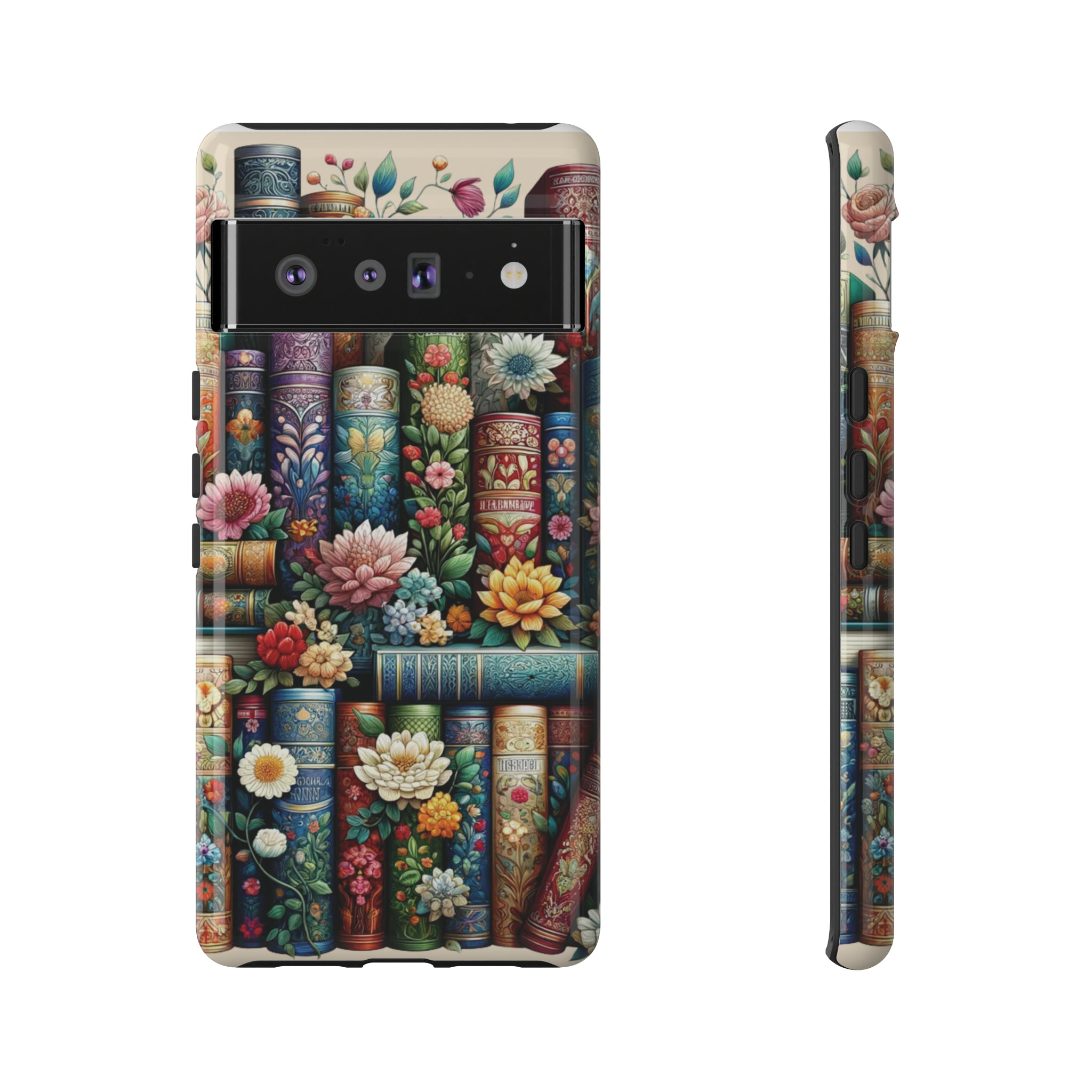 Books and Floral Boho Luxury Phone Tough Case Floral Elegant Durable Stylish for Modern Devices iPhone 15, Samsung iPhone Samsung Accessory Gift for Her.