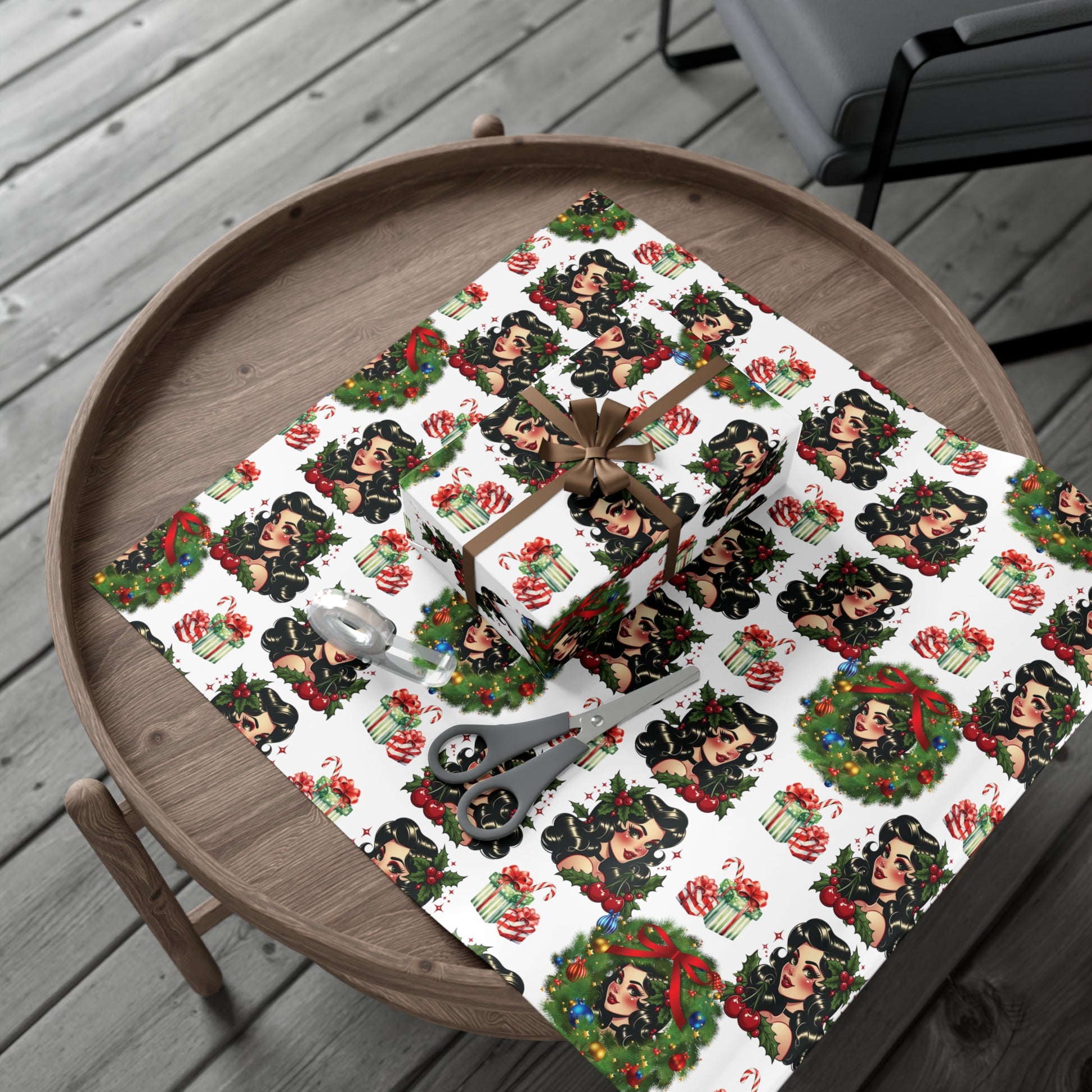 Retro Women Christmas Theme Wrapping Paper Vintage-Inspired Gift Wrap Perfect for Christmas Gifts and Special Occasions, Moms Gift - MRSBYVALLE