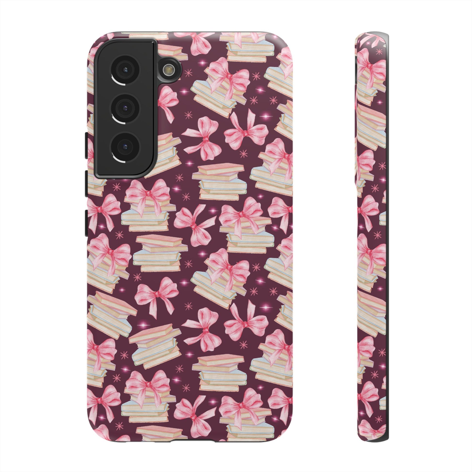 Coquette Pink Bows & Books Phone Case for iPhone 16 15 14 13 12  21 23 Samsung, and Pixel | Stylish Protective Cover Gift for Her Perfect for Floral Lover