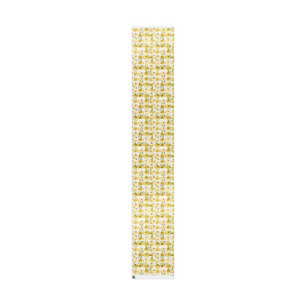 Papier Cadeau Jaune Pastel à Carreaux Marguerite — Papier Cadeau Floral Printanier