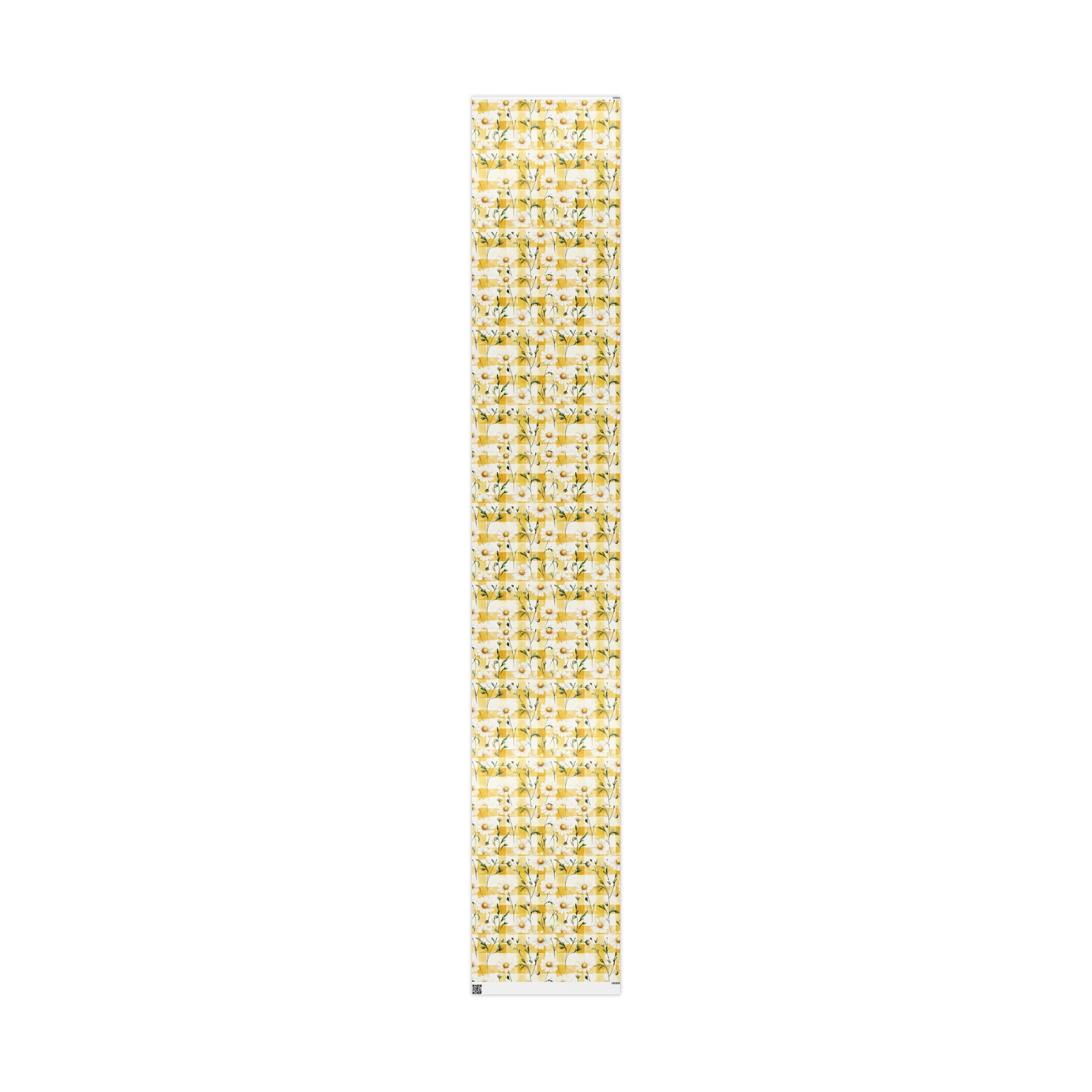 Papier Cadeau Jaune Pastel à Carreaux Marguerite — Papier Cadeau Floral Printanier