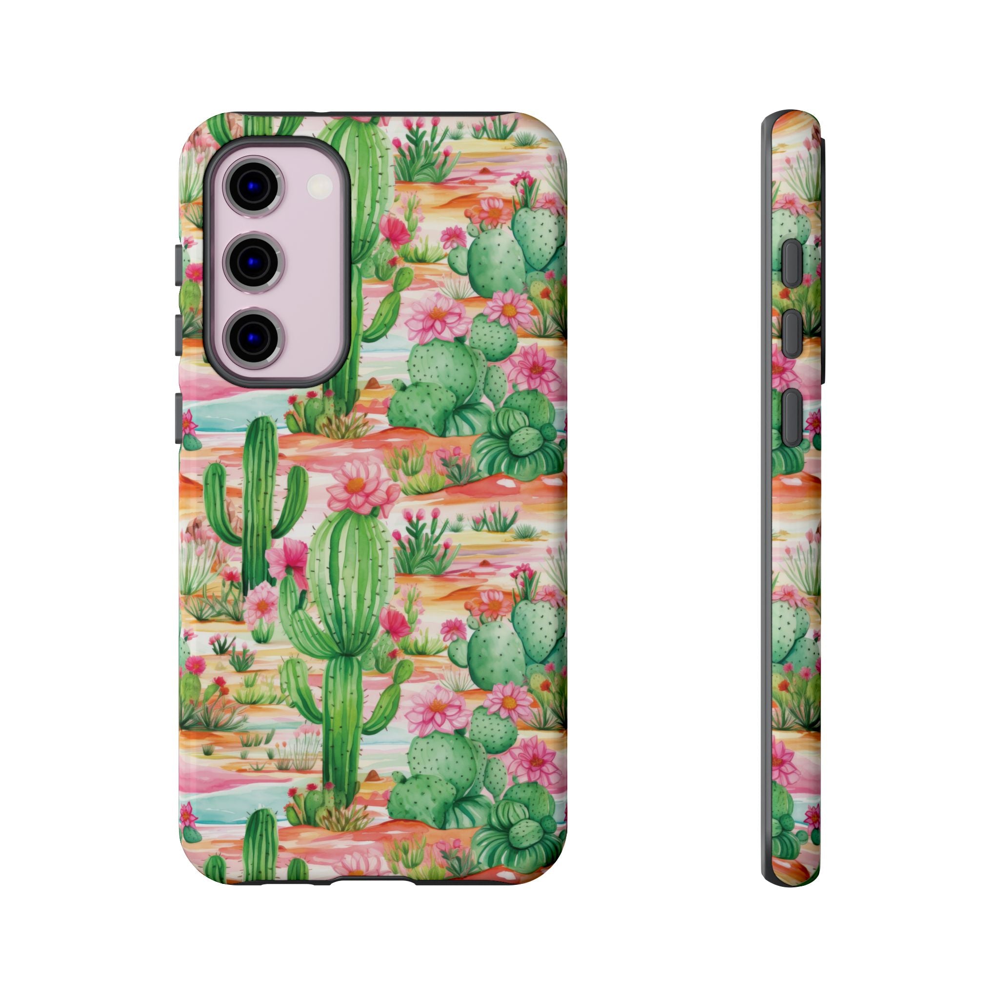 Pink and Mint Green Cactus Phone Case - Tough, Stylish Cover with Cactus Flowers | Durable Protection for iPhone & Android | Fresh Nature-Inspired Design!