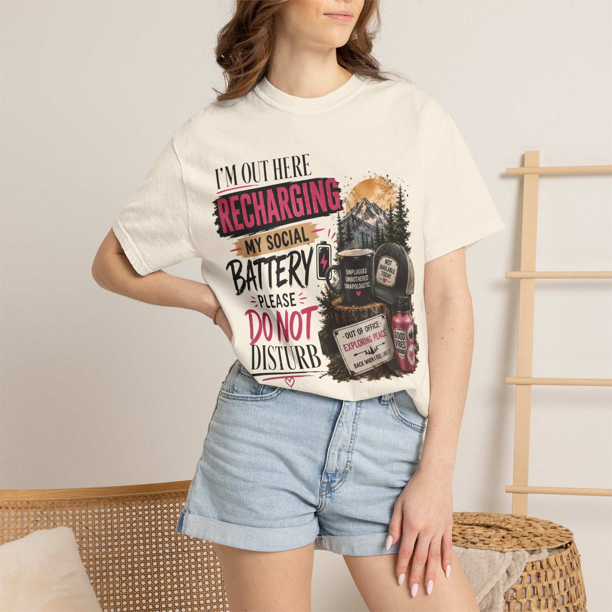 Recharging My Social Battery T-Shirt — Do Not Disturb Camping Graphic Tee