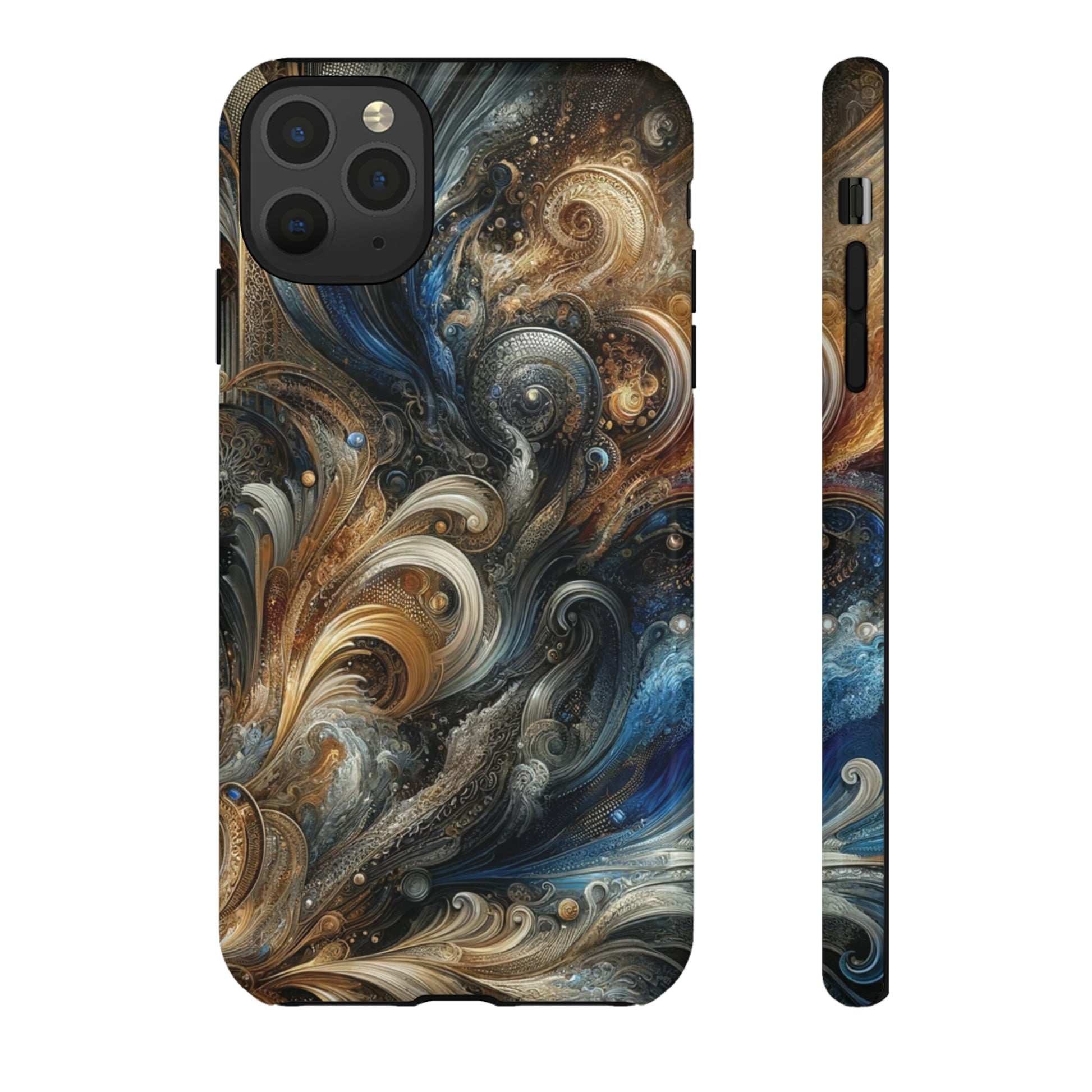Gold and Navy Art Design Luxury Phone Tough Case Floral Elegant Durable Stylish for Modern Devices iPhone 15, Samsung iPhone Samsung Accessory Gift for Her.