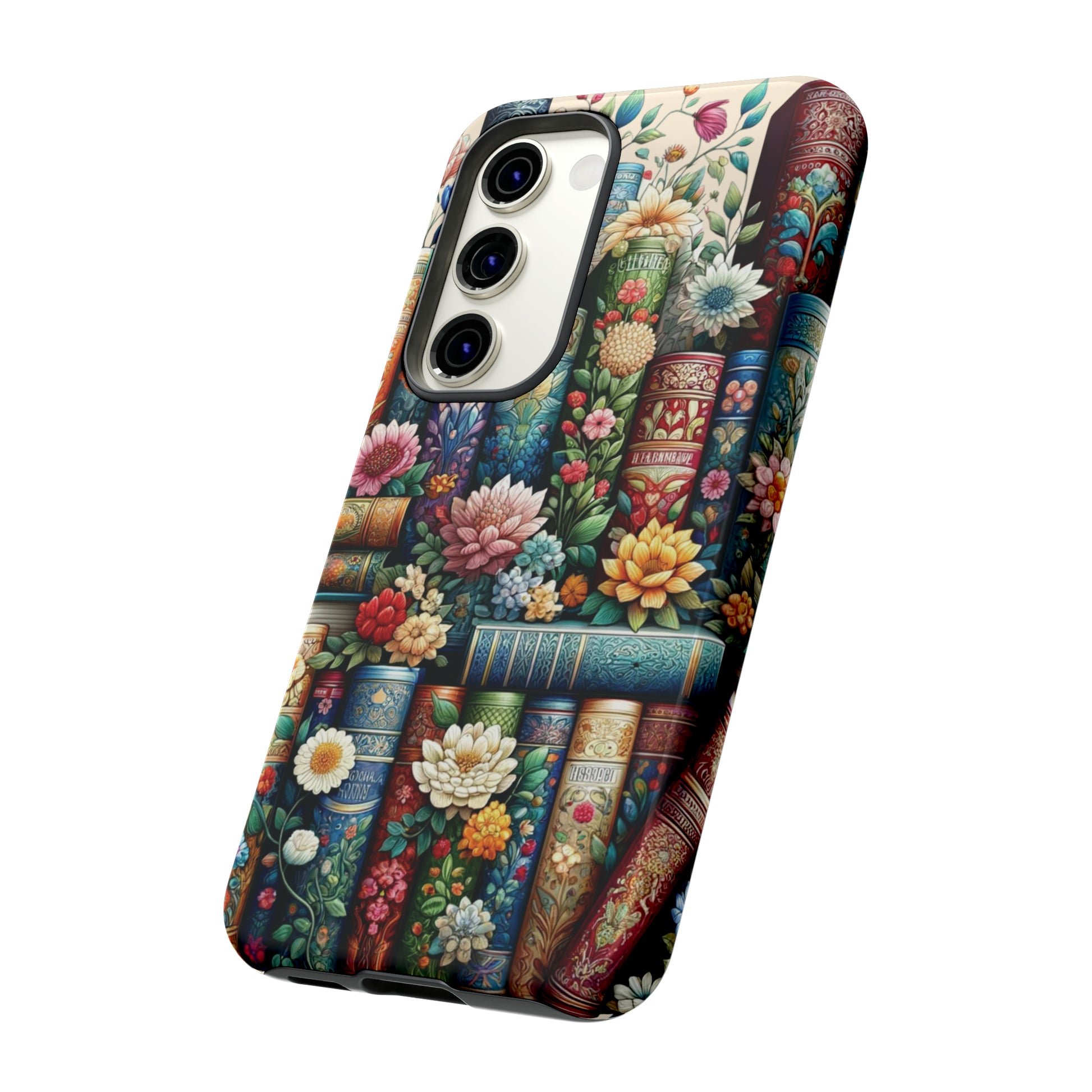 Books and Floral Boho Luxury Phone Tough Case Floral Elegant Durable Stylish for Modern Devices iPhone 15, Samsung iPhone Samsung Accessory Gift for Her.