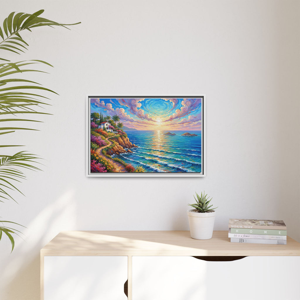 Toile imprimée florale océanique | Décoration murale colorée et lumineuse de paysage marin, œuvre d'art de bureau encadrée et mate