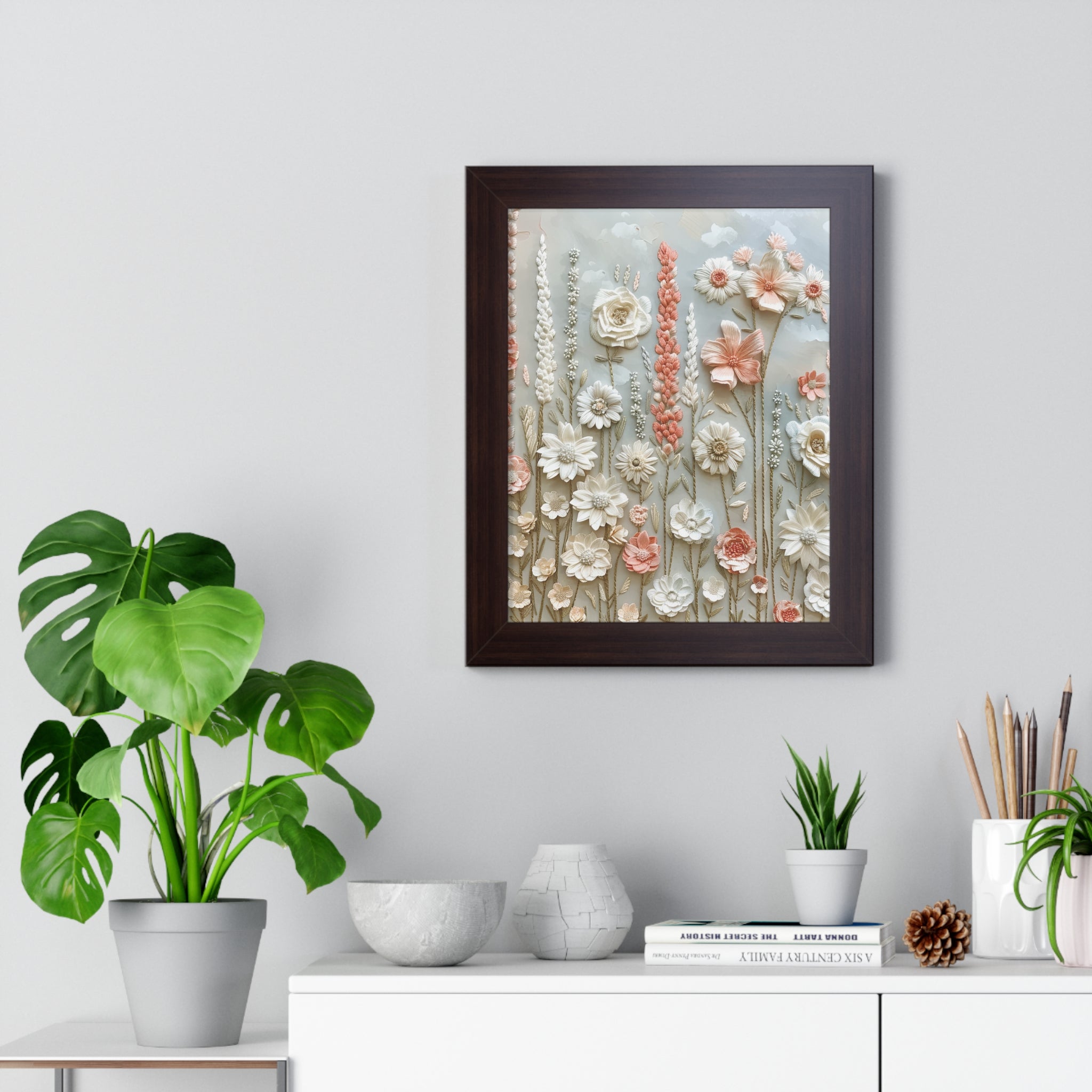 Delicate Pastel Floral Wall Art Captivating Blossom Patterns in Soft Hues and Elegant Home Décor Perfect for Living Rooms, Bedrooms, and Cozy Corners Encased in Black, White, or Walnut Frames with Durable Ready to Hang  Timelessly Crafted. - MRSBYVALLE