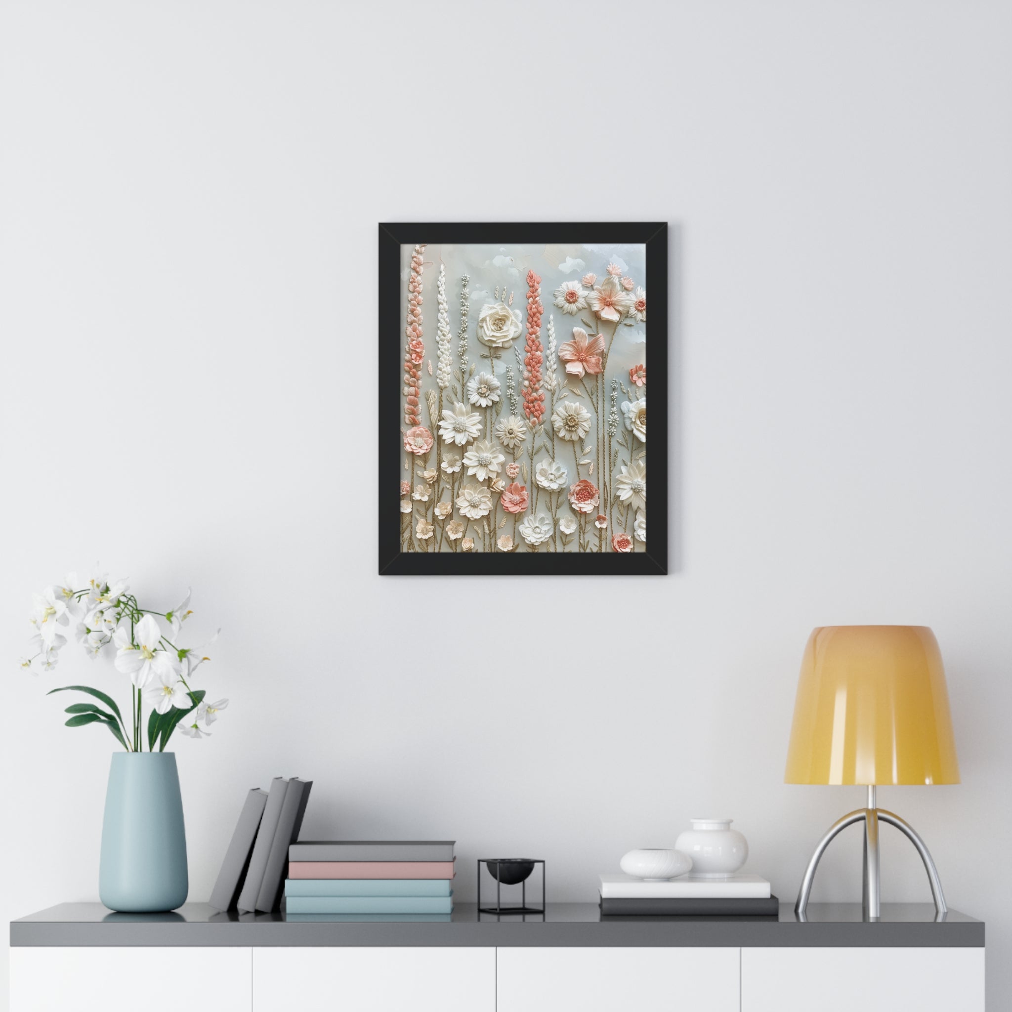 Delicate Pastel Floral Wall Art Captivating Blossom Patterns in Soft Hues and Elegant Home Décor Perfect for Living Rooms, Bedrooms, and Cozy Corners Encased in Black, White, or Walnut Frames with Durable Ready to Hang  Timelessly Crafted. - MRSBYVALLE