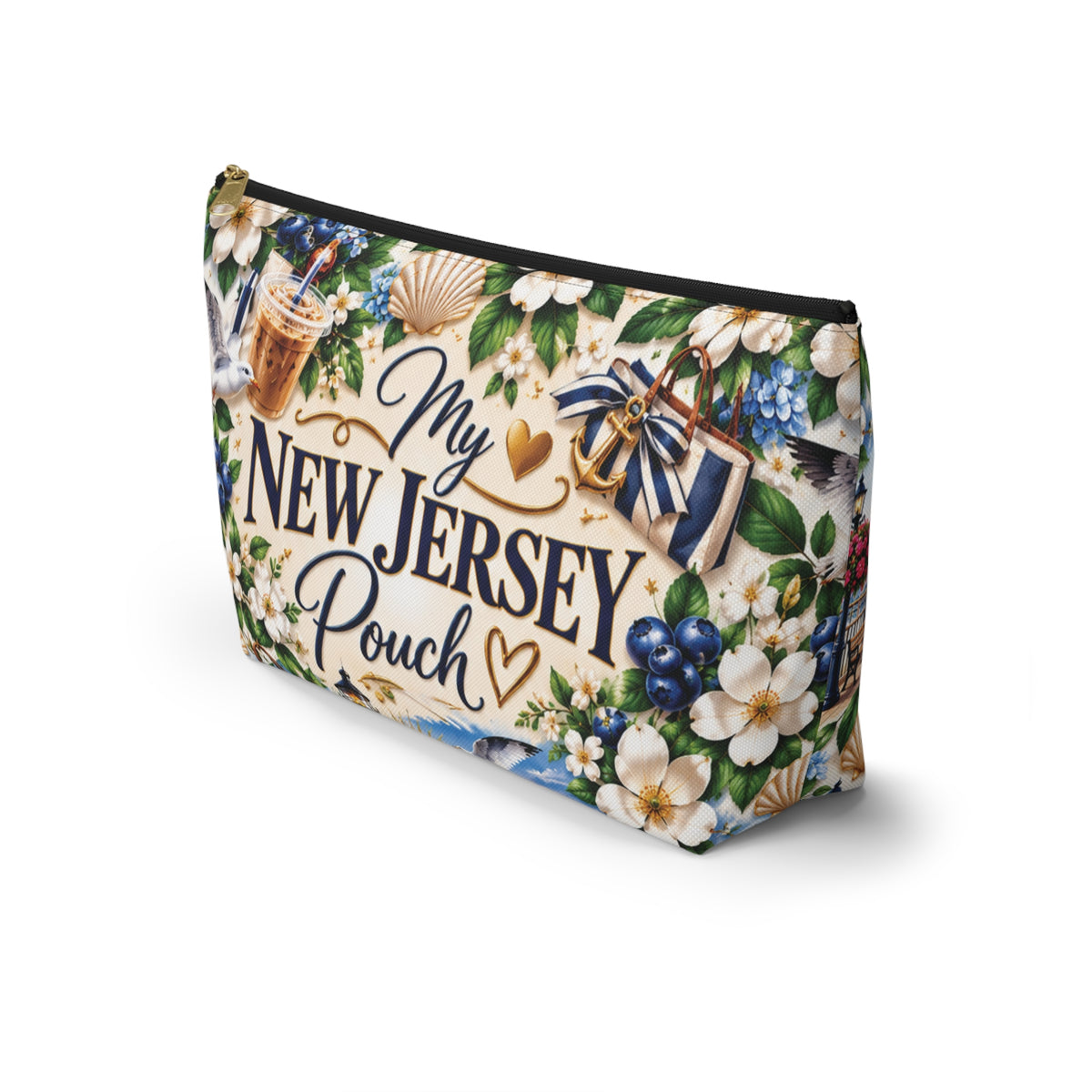 My New Jersey Pouch — Coastal Accessory Pouch with T‑Bottom (Beach Floral Design)
