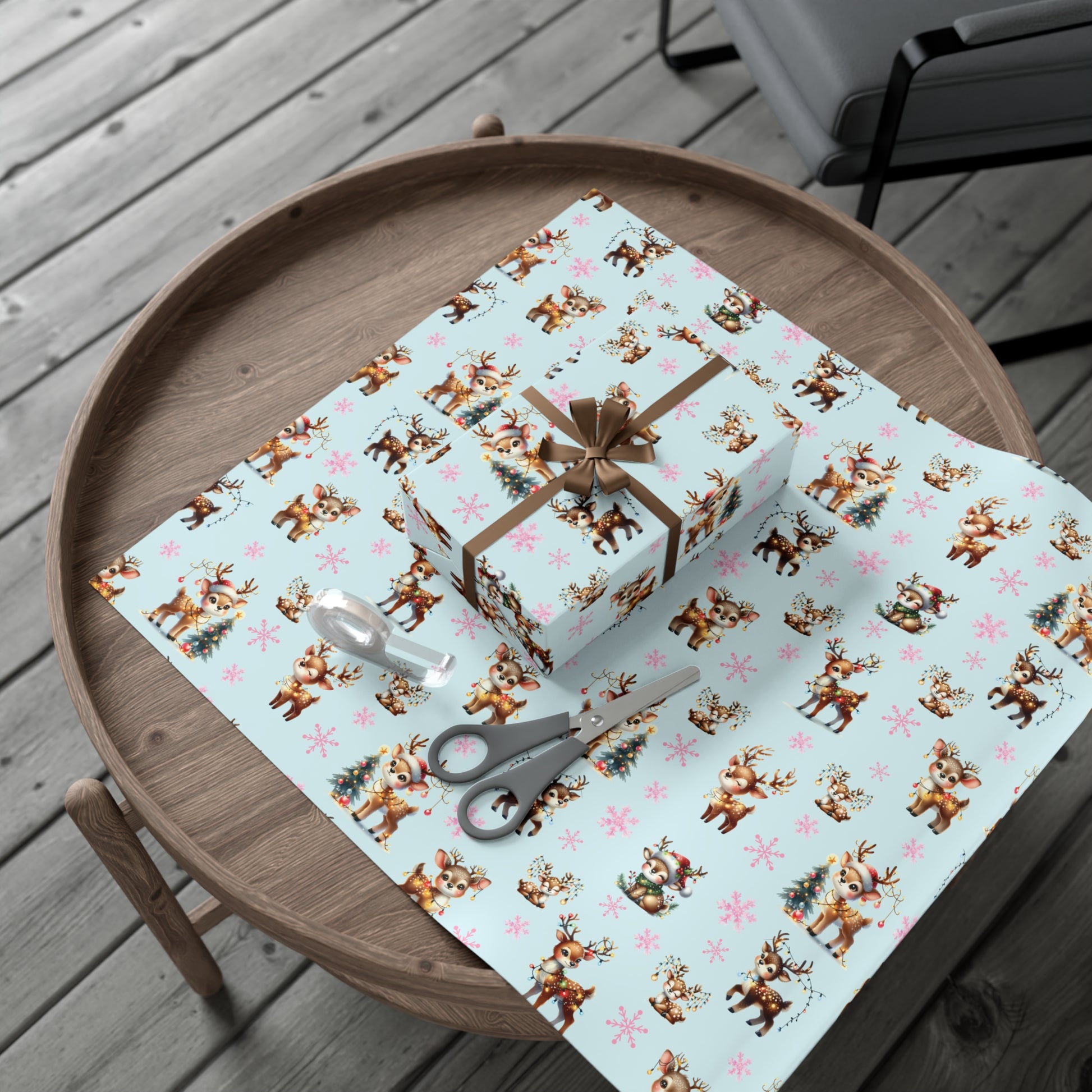 Watercolor Reindeer Christmas Wrapping Paper Elegant Holiday Gift Wrap Featuring Whimsical Deer Design | Perfect for Festive Presents, Available in Multiple Sizes for Every Gift - MRSBYVALLE
